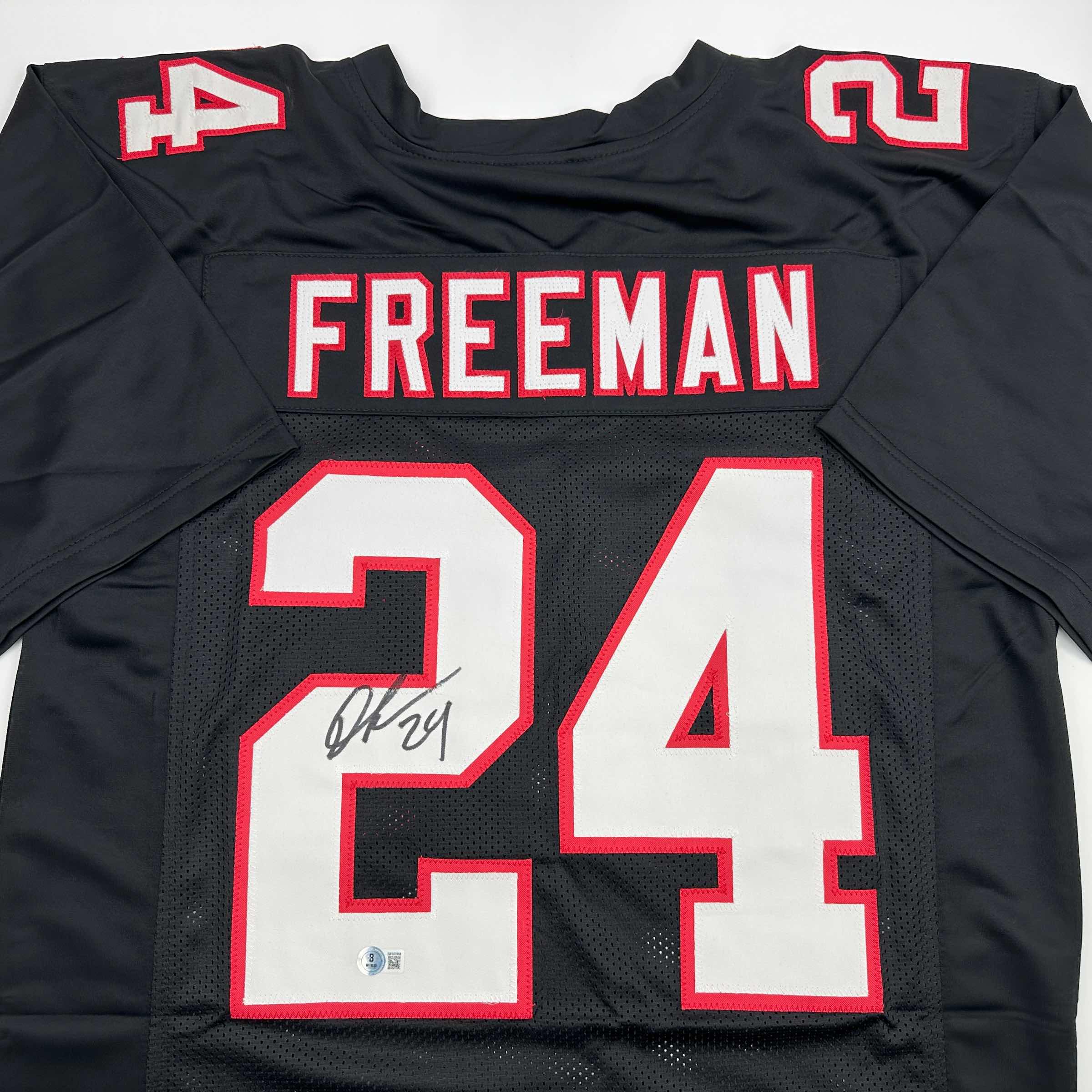 Autographed/Signed Devonta Freeman Atlanta Retro Black Football Jersey Beckett BAS COA