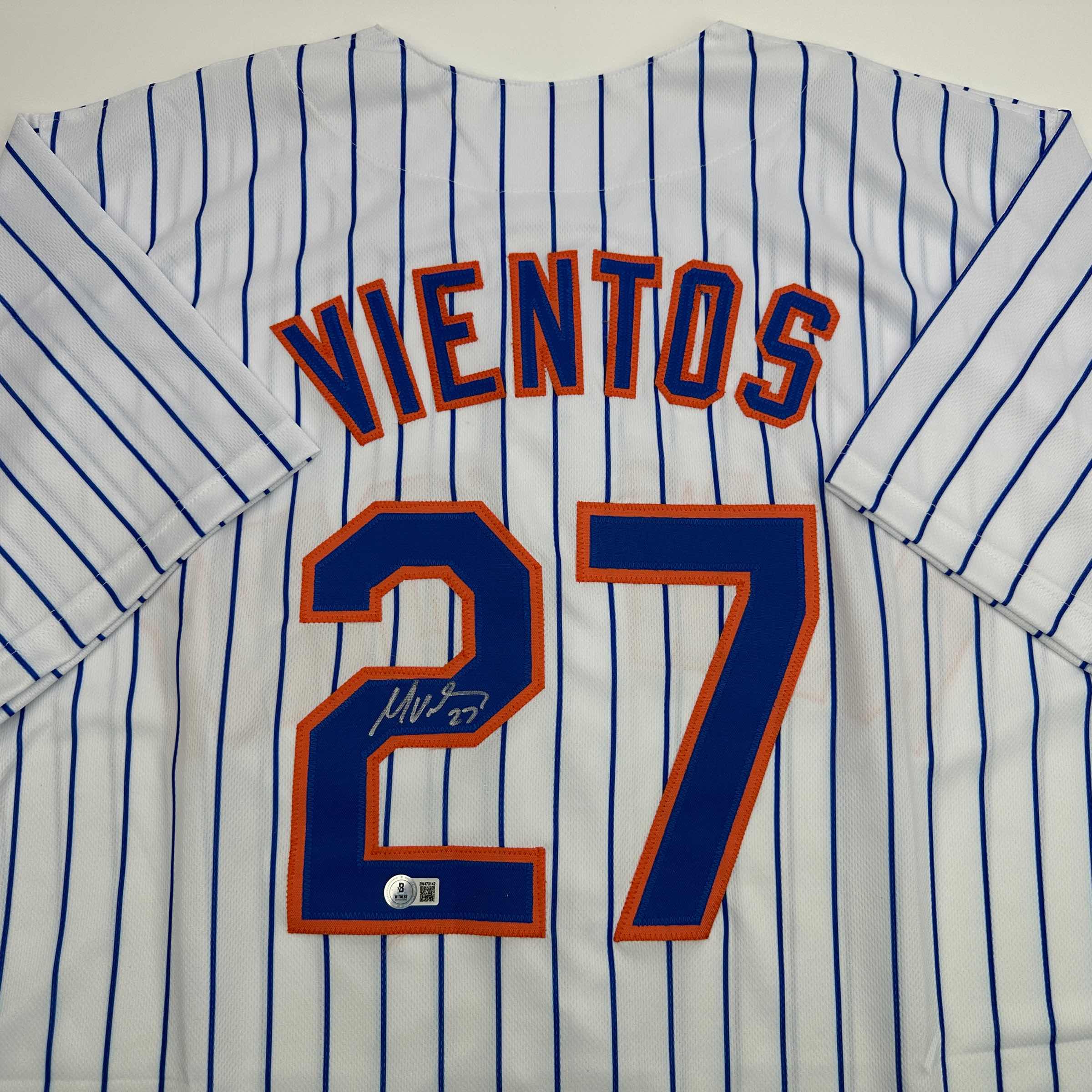 Autographed/Signed Mark Vientos New York Pinstripe Baseball Jersey Beckett BAS COA