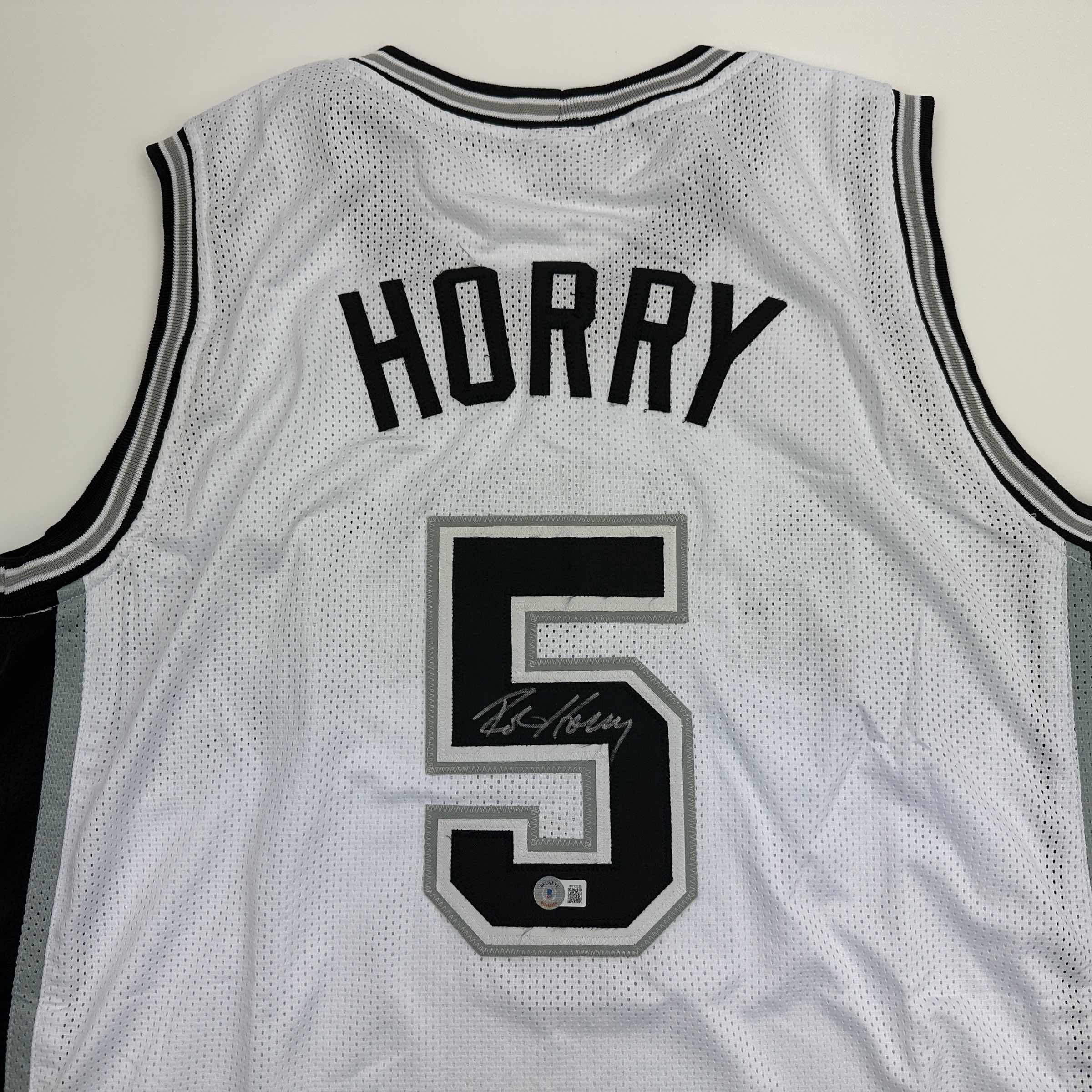 Autographed/Signed Robert Horry San Antonio White Basketball Jersey Beckett BAS COA