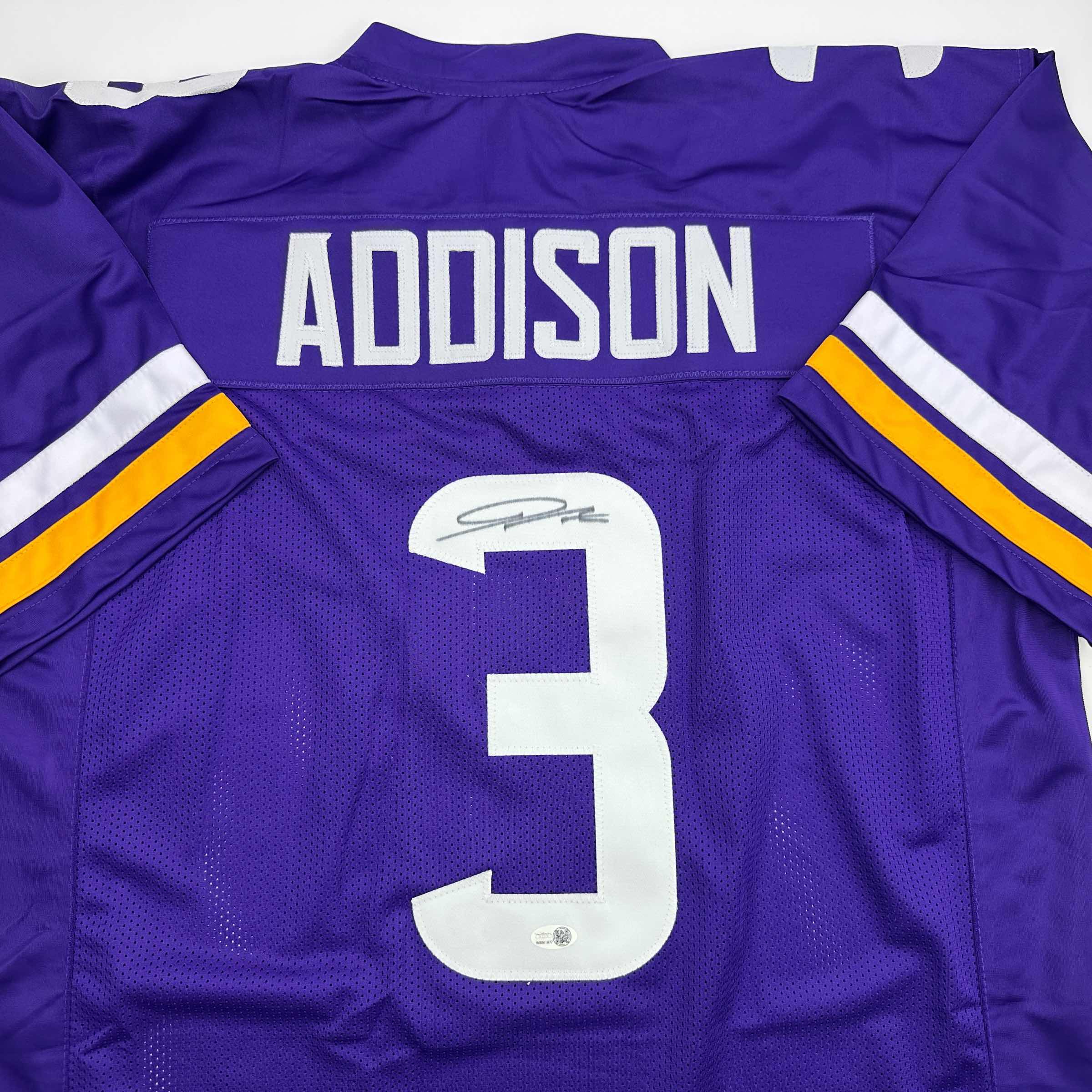 Autographed/Signed Jordan Addison Minnesota Purple Football Jersey JSA COA