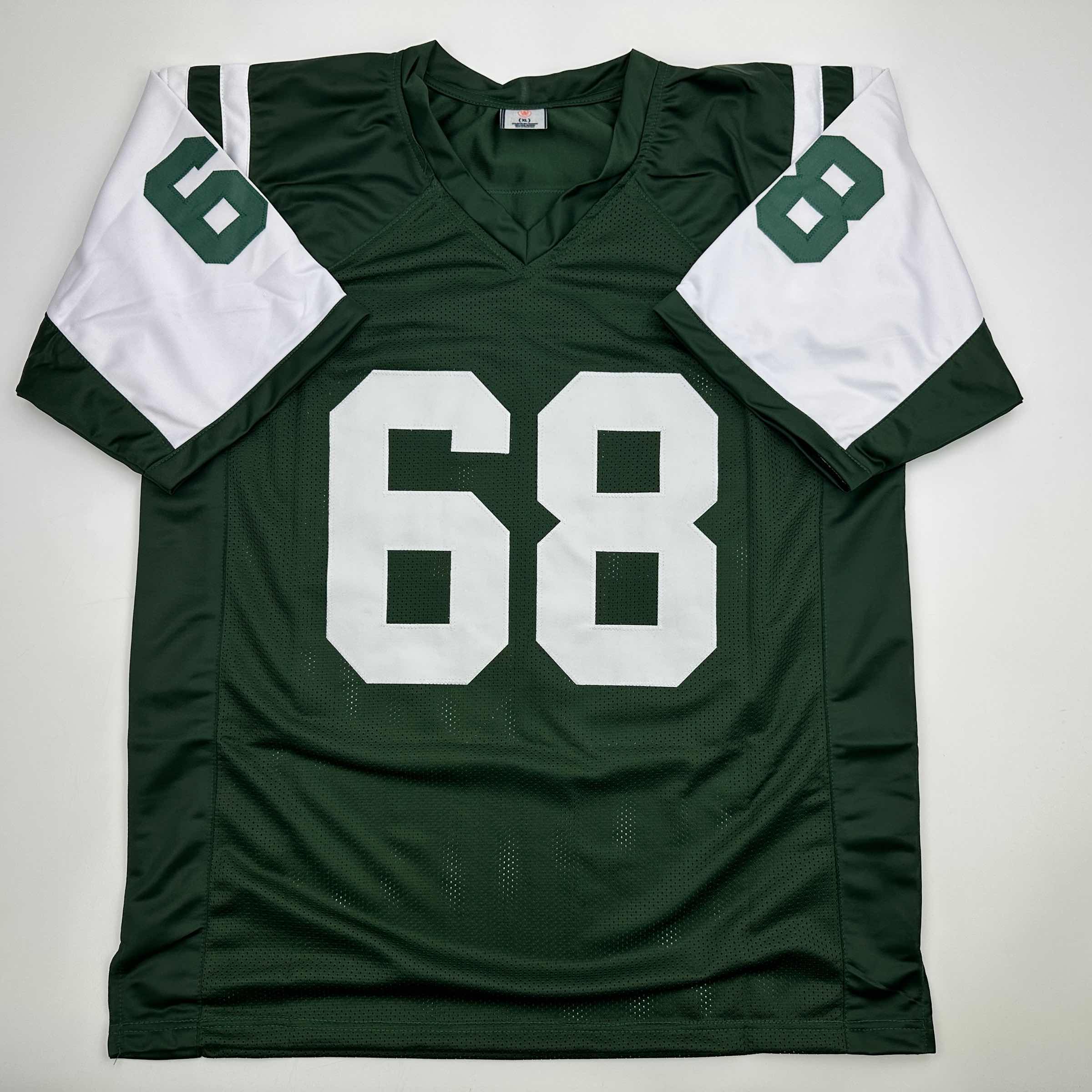 Autographed/Signed Kevin Mawae HOF 2019 New York Green Football Jersey Beckett BAS COA
