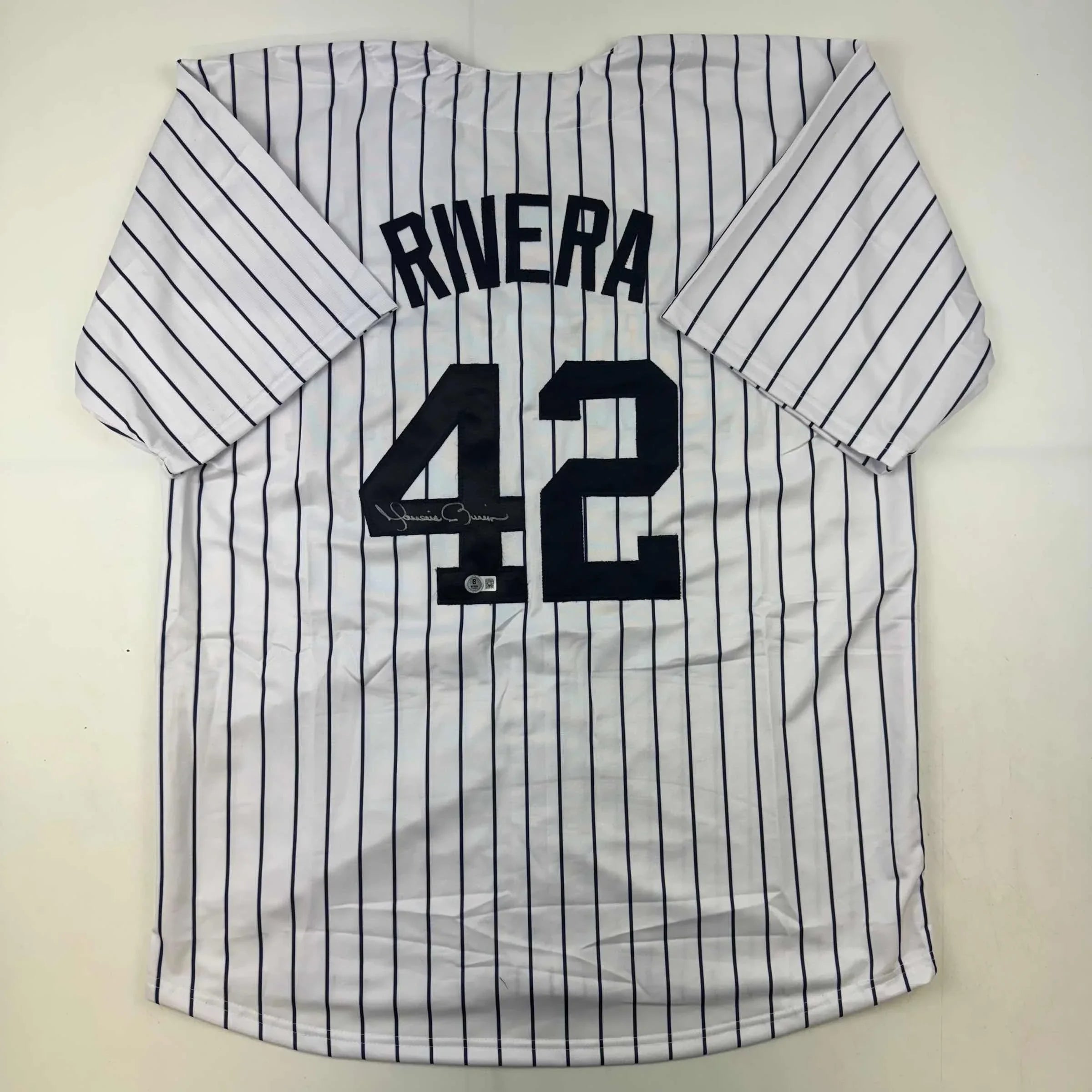 Autographed/Signed Mariano Rivera New York Pinstripe Baseball Jersey Beckett BAS COA Holo