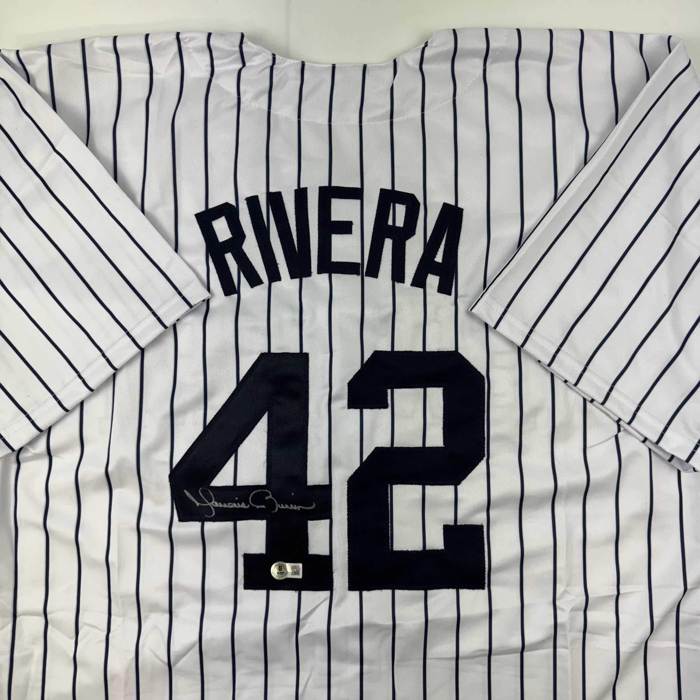 Autographed/Signed Mariano Rivera New York Pinstripe Baseball Jersey Beckett BAS COA Holo