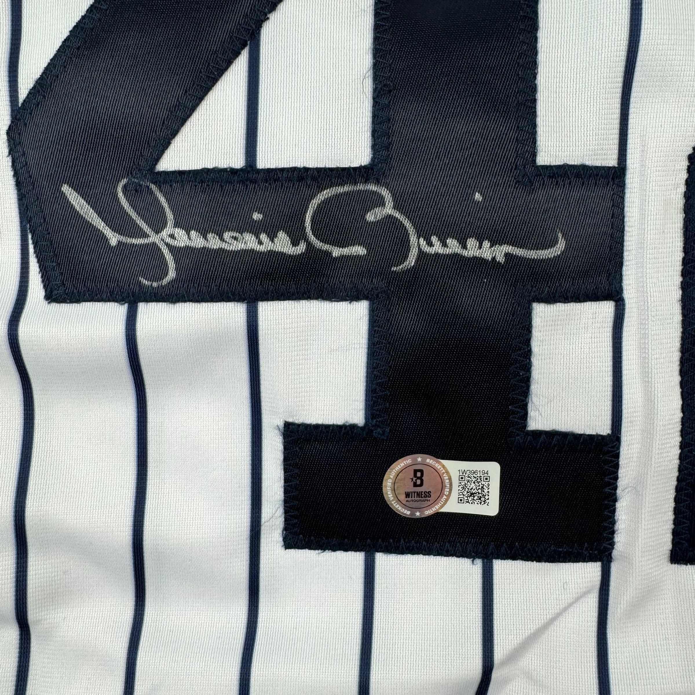 Autographed/Signed Mariano Rivera New York Pinstripe Baseball Jersey Beckett BAS COA Holo
