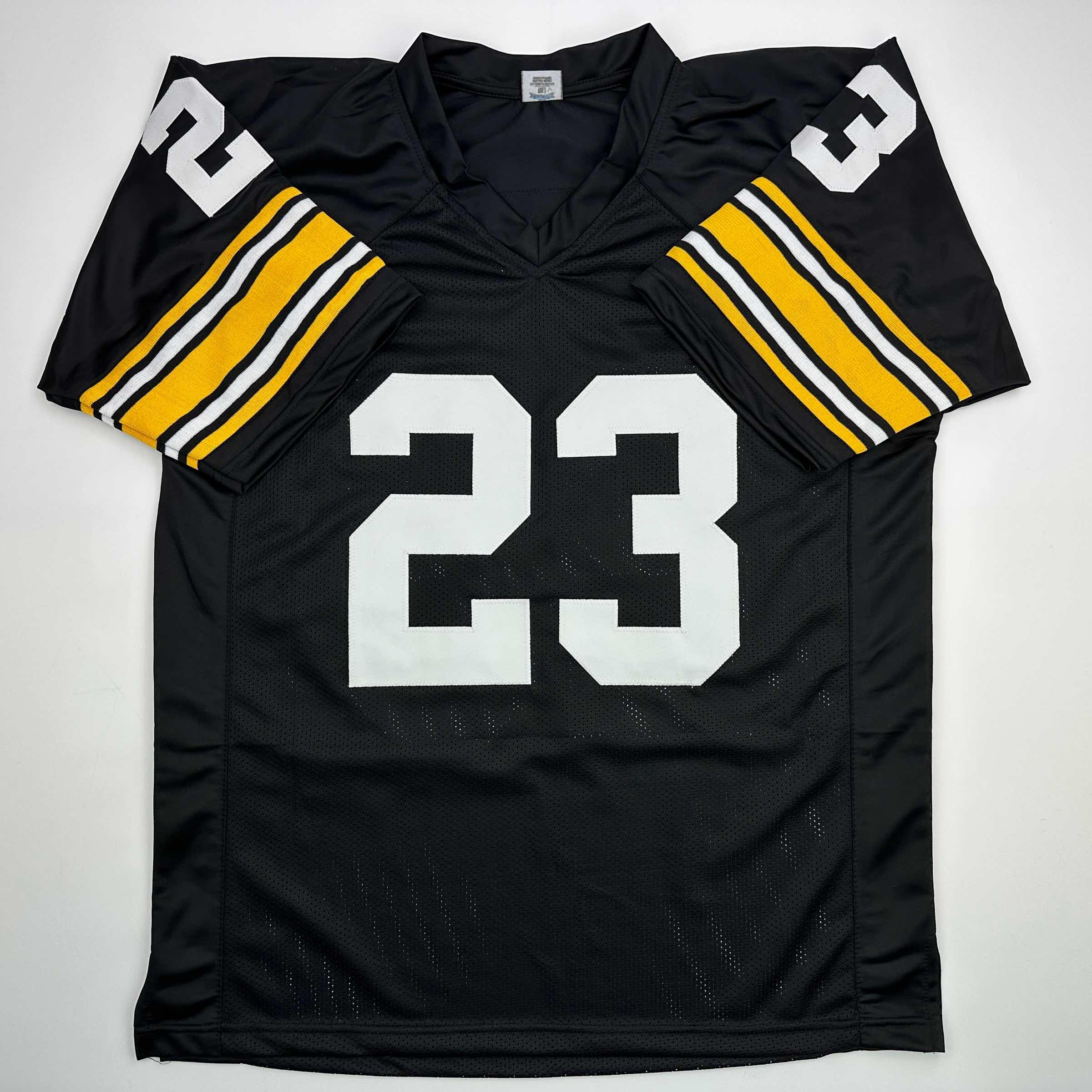 Autographed/Signed Mike Wagner 4x SB Champ Pittsburgh Black Football Jersey JSA COA