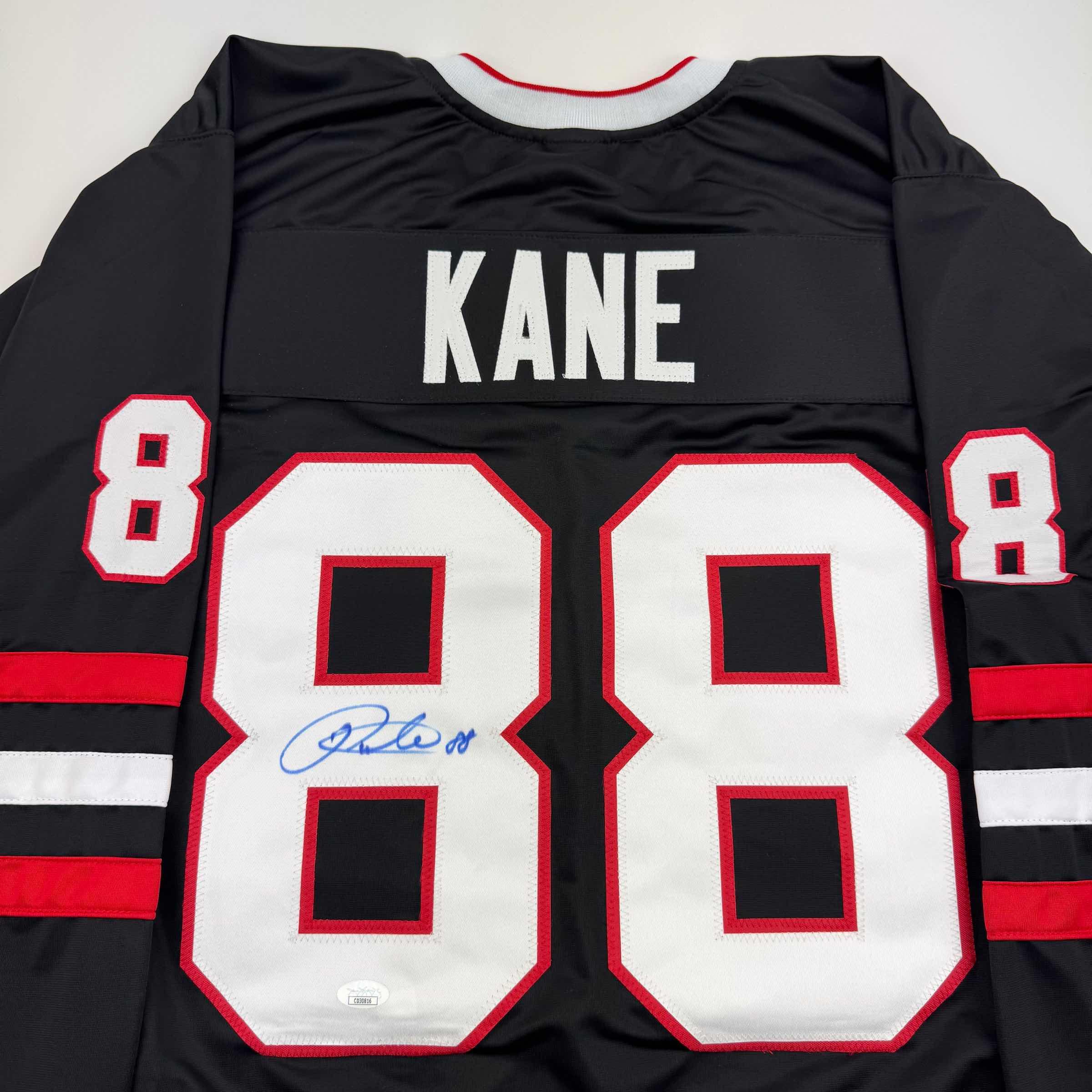 Autographed/Signed Patrick Kane Chicago Black Hockey Jersey JSA COA