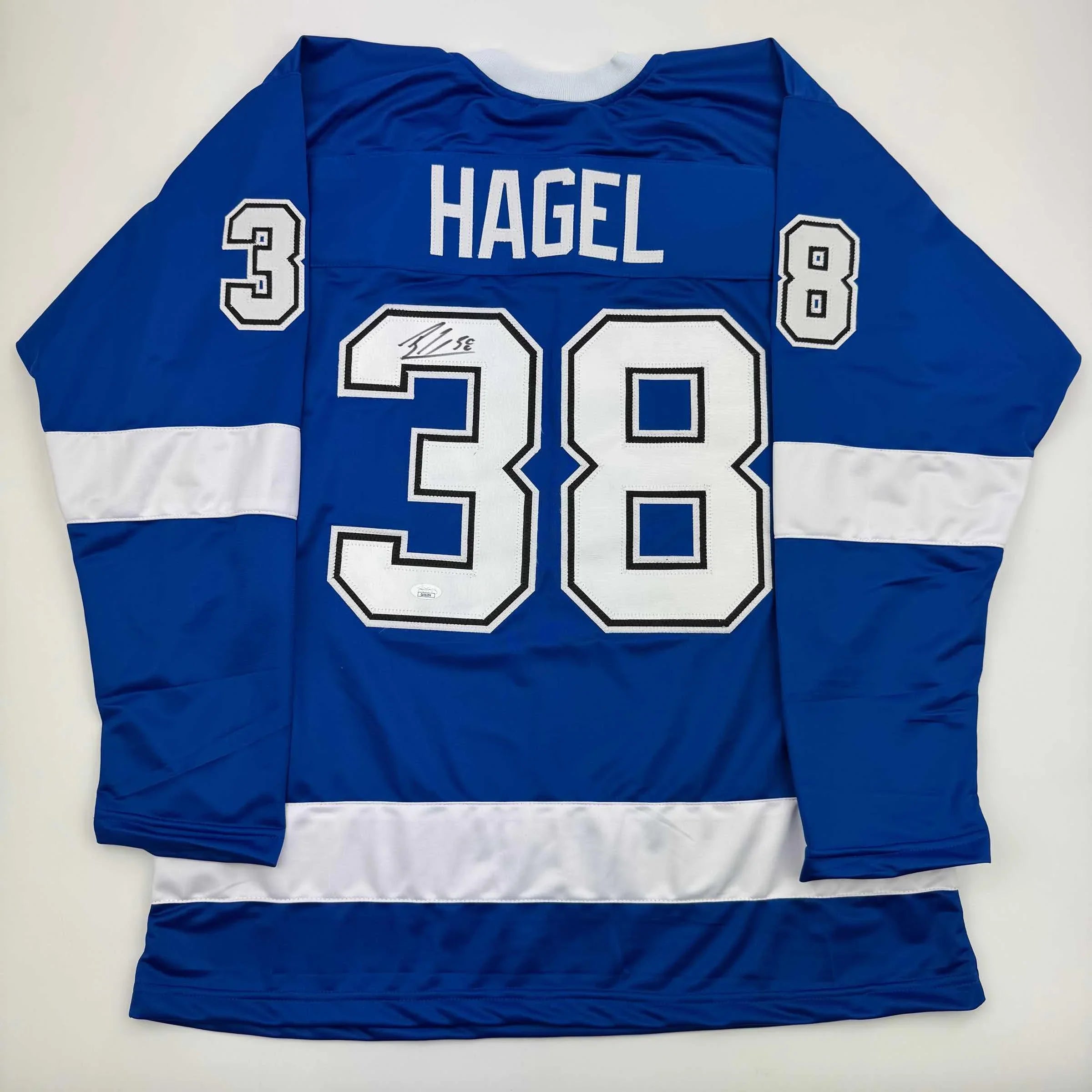 Autographed/Signed Brandon Hagel Tampa Bay Blue Hockey Jersey JSA COA
