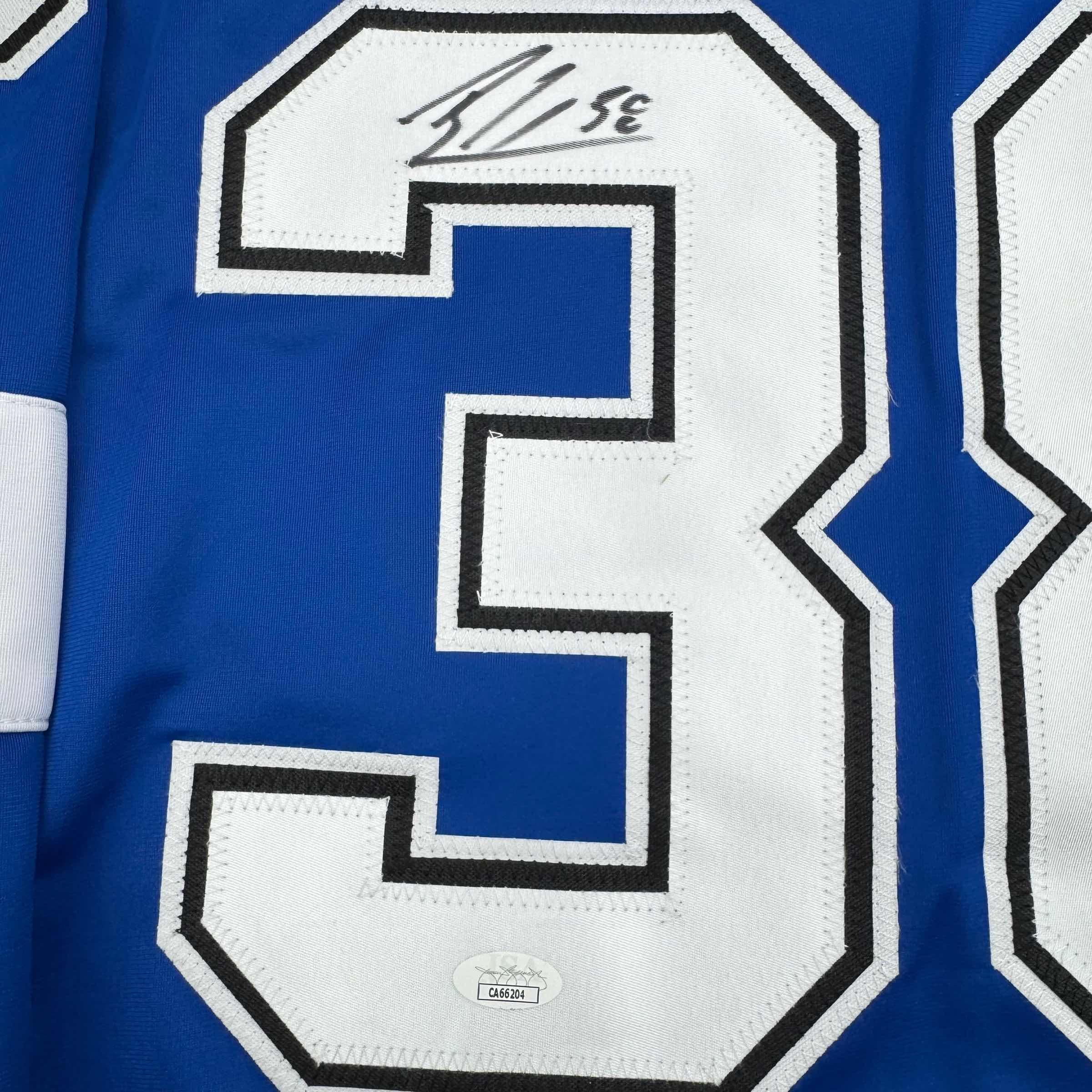 Autographed/Signed Brandon Hagel Tampa Bay Blue Hockey Jersey JSA COA
