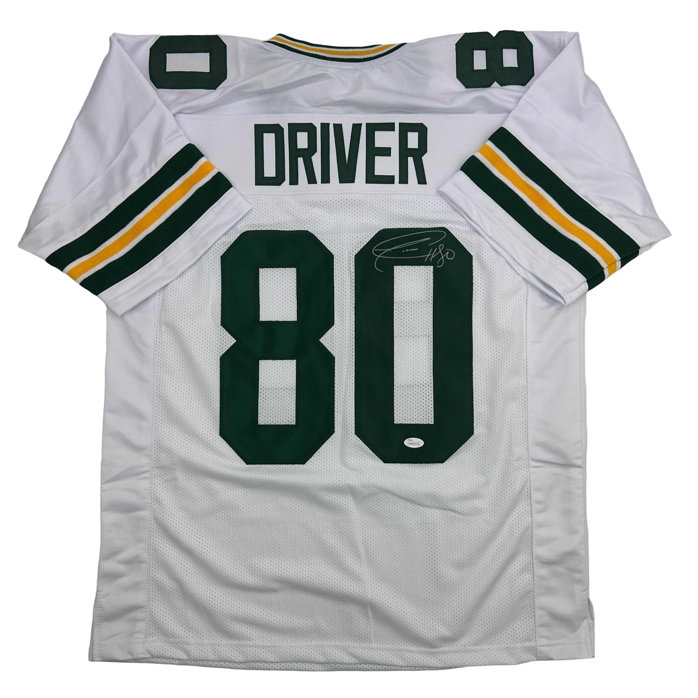 Autographed/Signed Donald Driver Green Bay White Football Jersey JSA COA