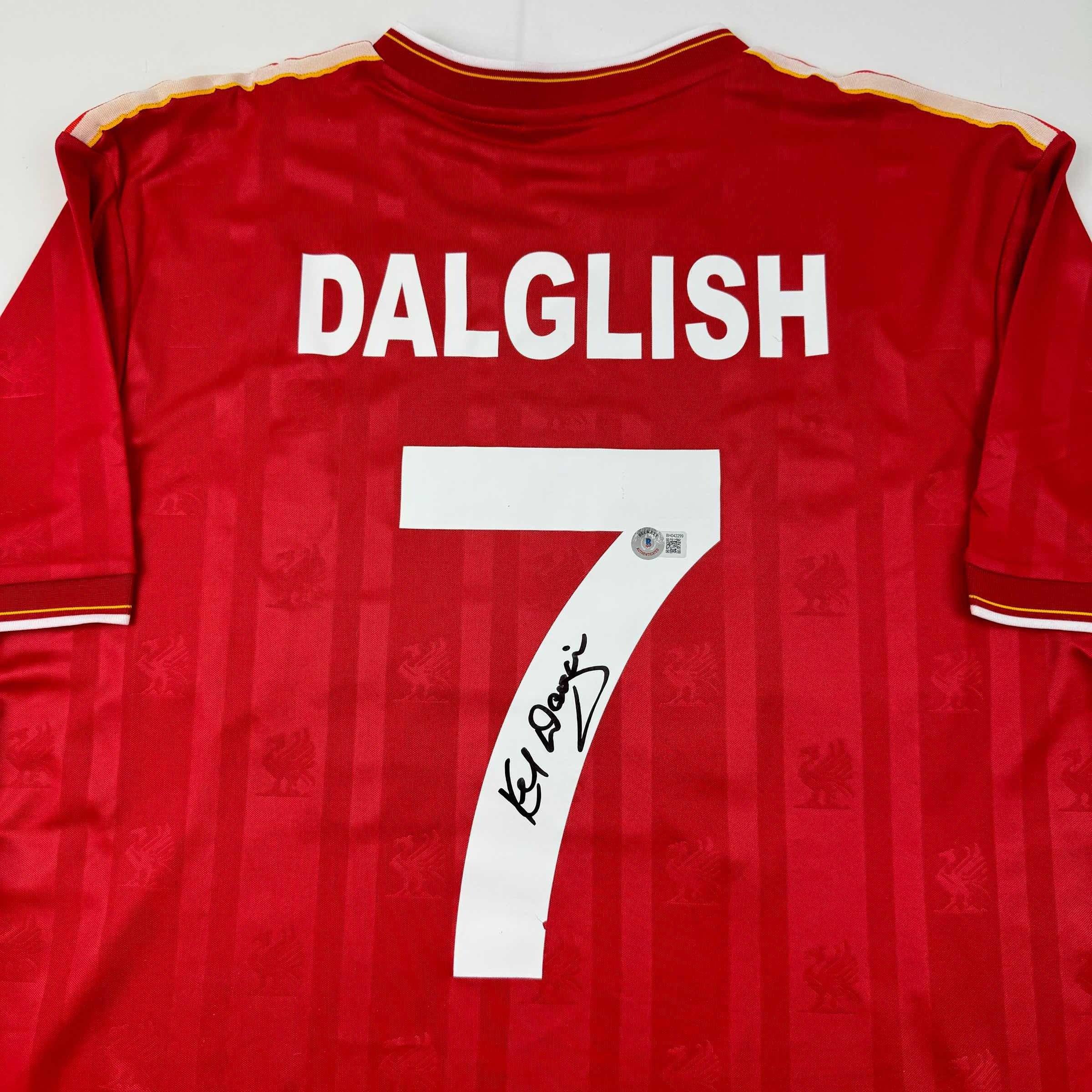 Autographed/Signed Kenny Dalglish Liverpool Red Crown Paints Soccer Jersey Beckett BAS COA