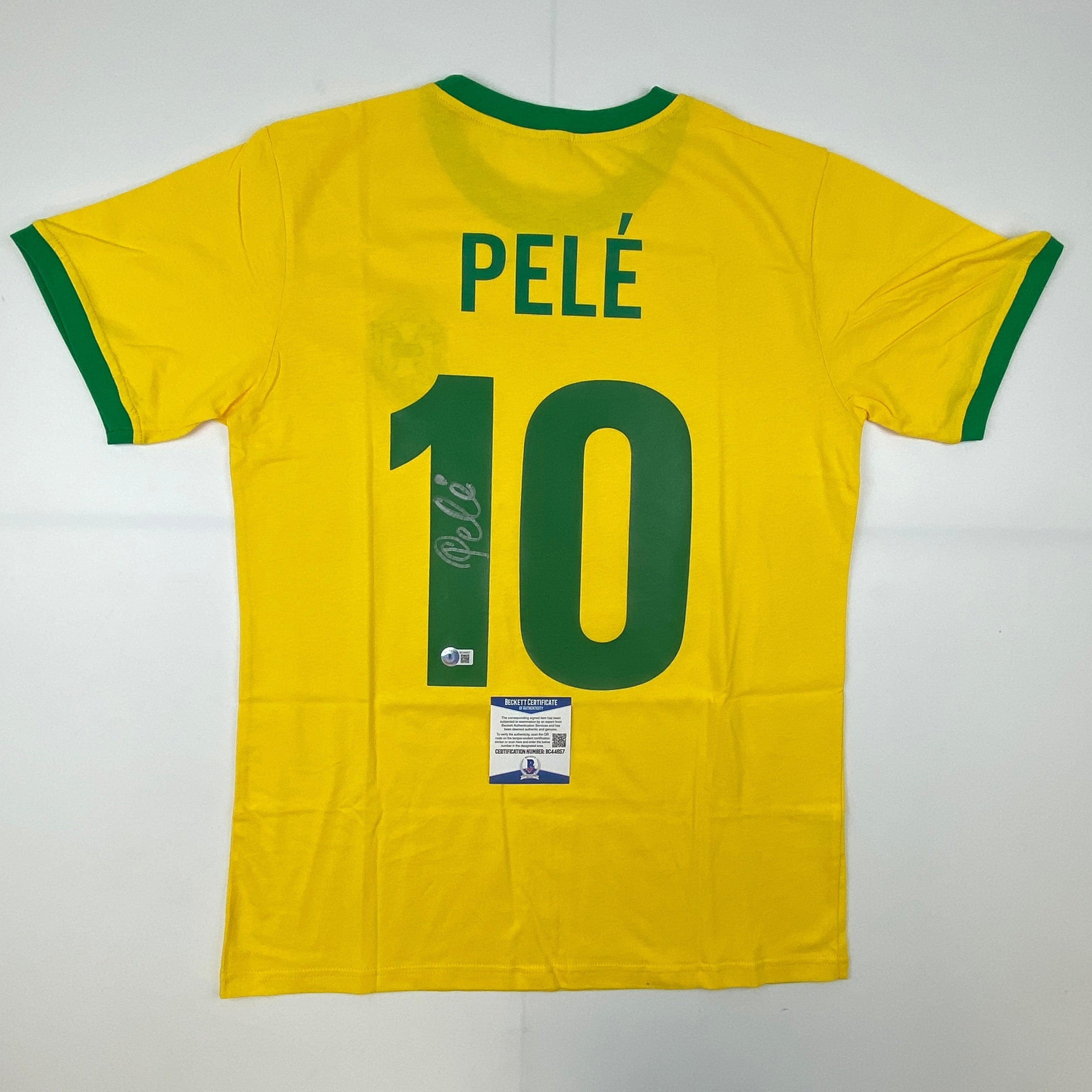 Autographed/Signed Pele Brazil Yellow Soccer Futbol Jersey Beckett BAS COA Auto #2