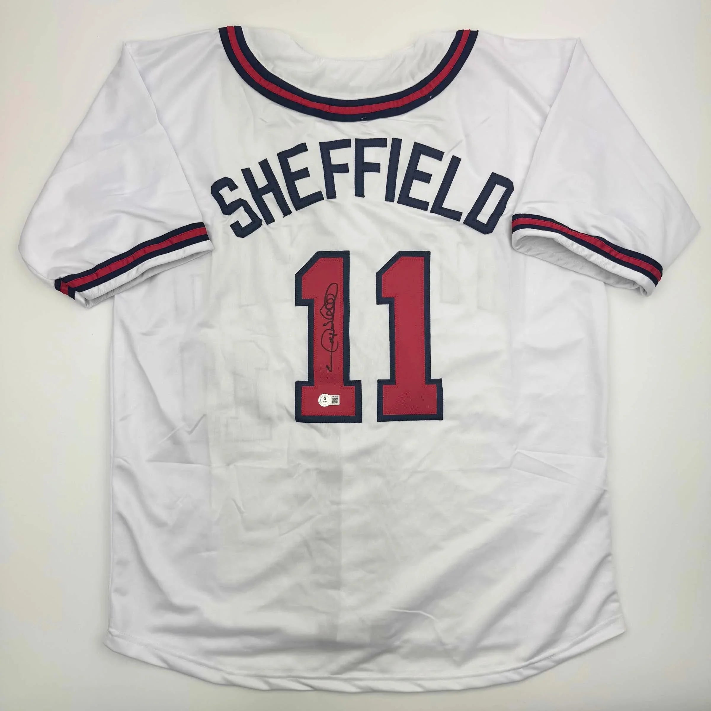 Autographed/Signed Gary Sheffield Atlanta White Baseball Jersey Beckett BAS COA