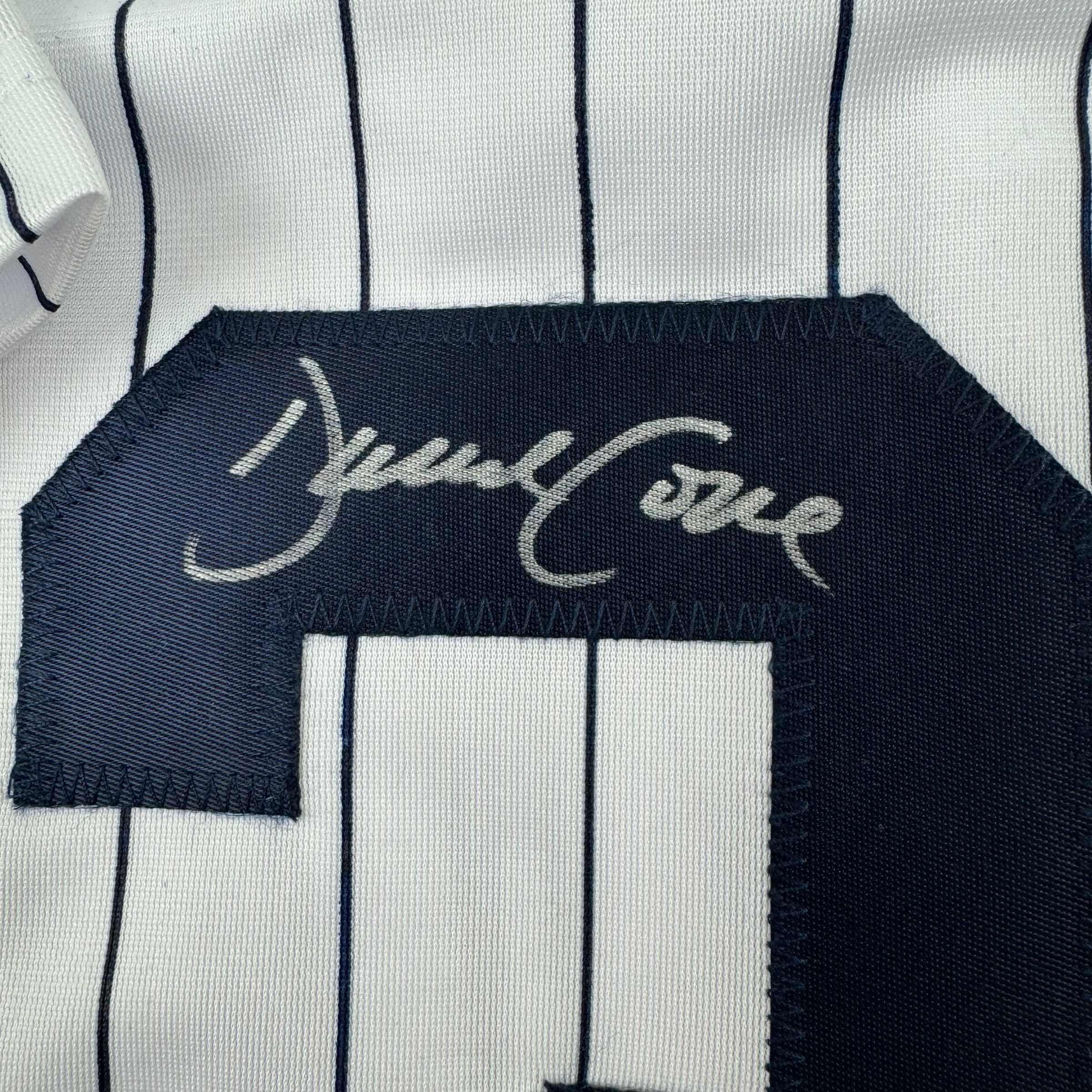 Autographed/Signed David Cone New York Pinstripe Baseball Jersey Beckett BAS COA