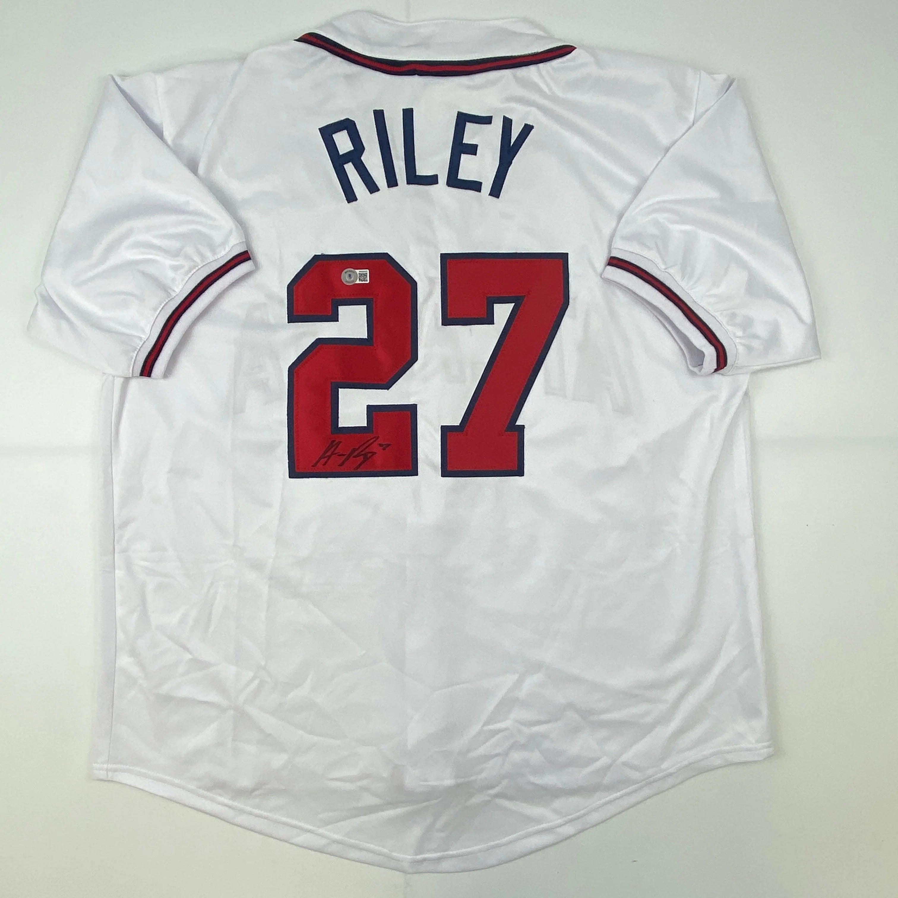 Autographed/Signed Austin Riley Atlanta White Baseball Jersey Beckett BAS COA