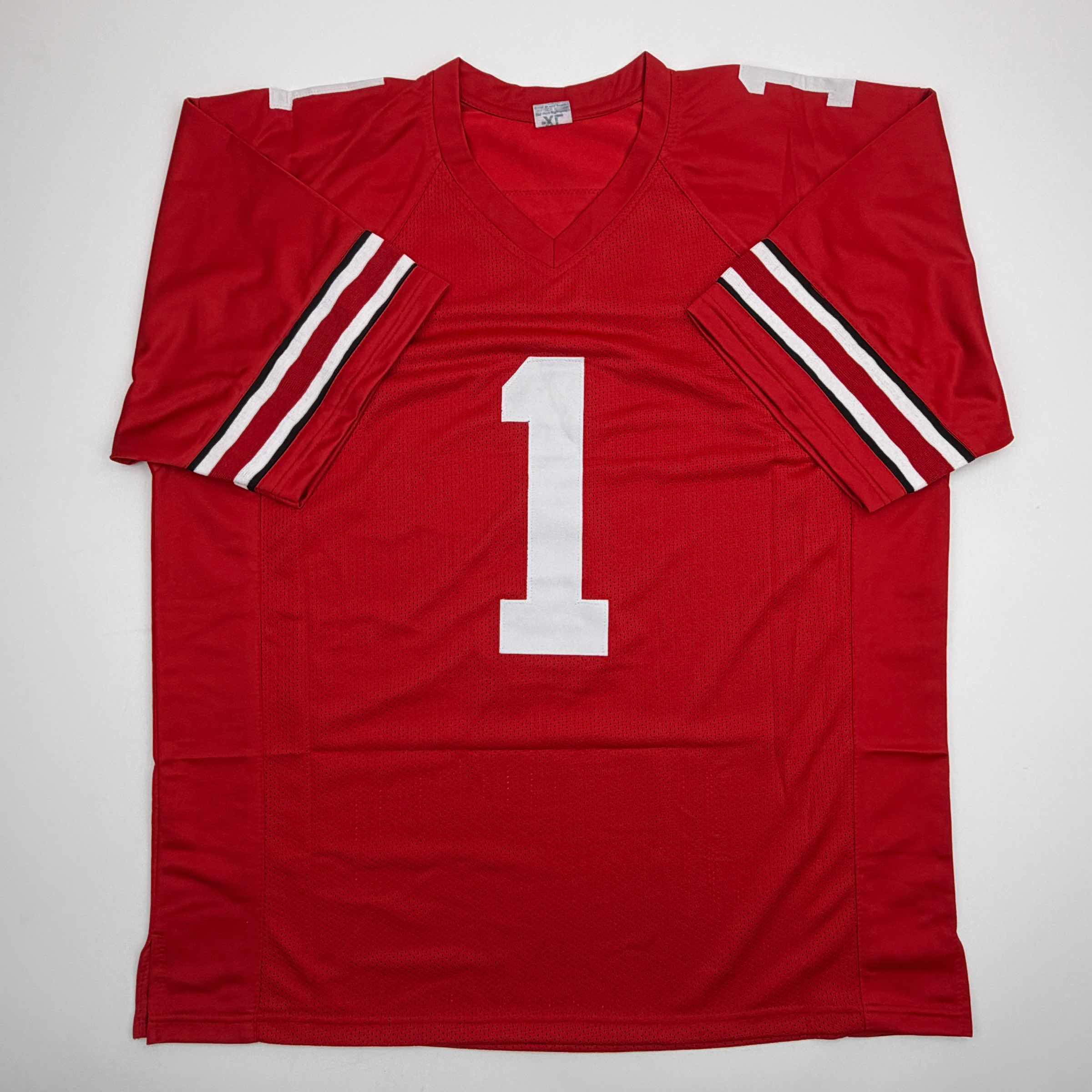 Autographed/Signed Quinshon Judkins Ohio State Red College Football Jersey Beckett BAS COA