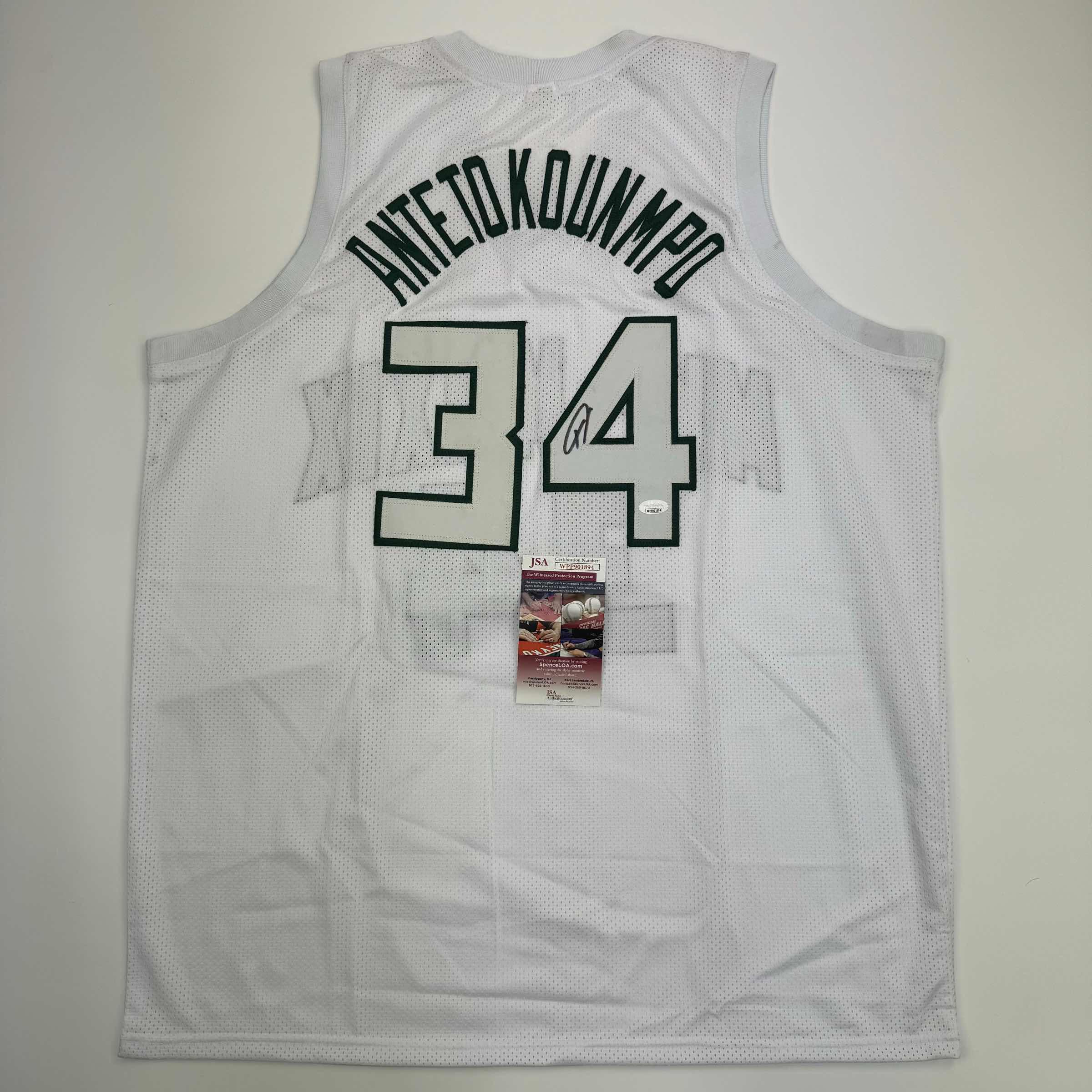Autographed/Signed Giannis Antetokounmpo Milwaukee White Basketball Jersey JSA COA #2