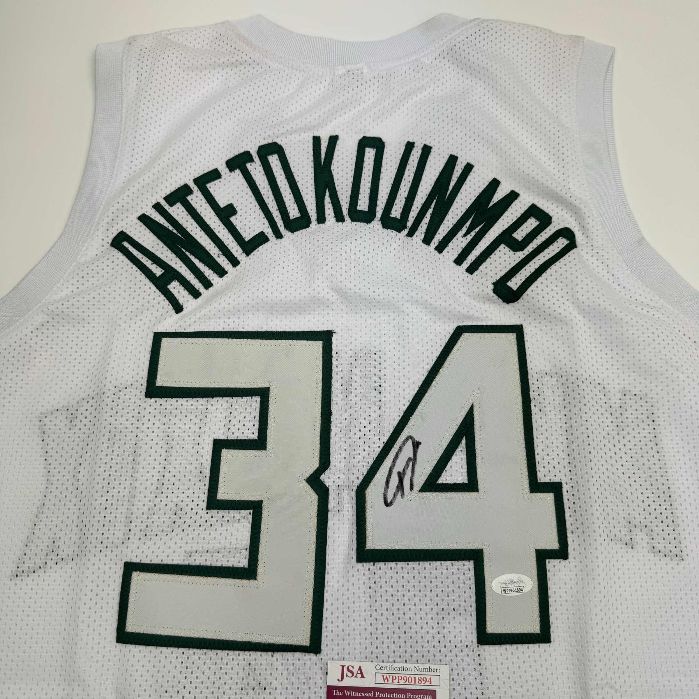 Autographed/Signed Giannis Antetokounmpo Milwaukee White Basketball Jersey JSA COA #2