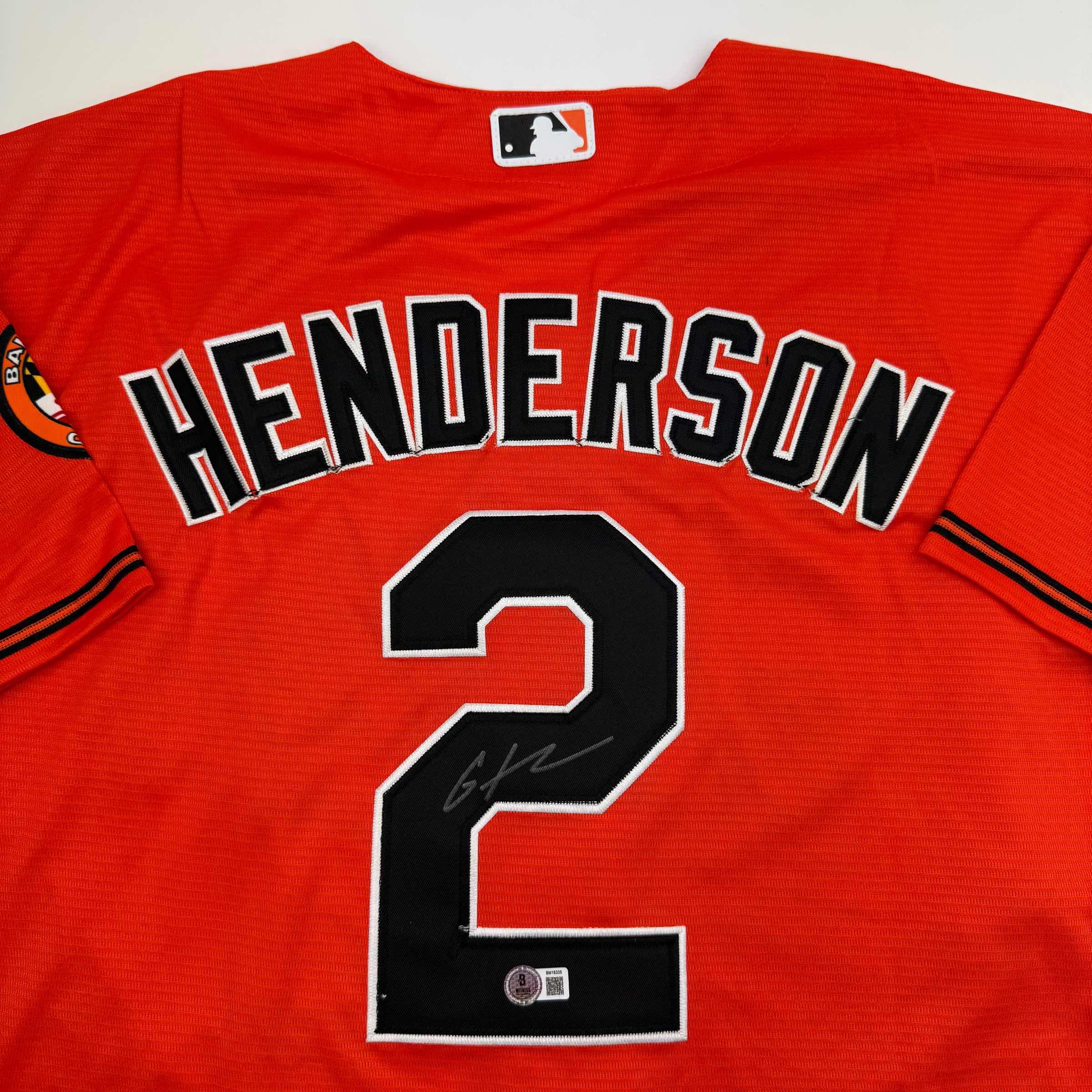 Autographed/Signed Gunnar Henderson Baltimore Orange Baseball Jersey Beckett BAS COA