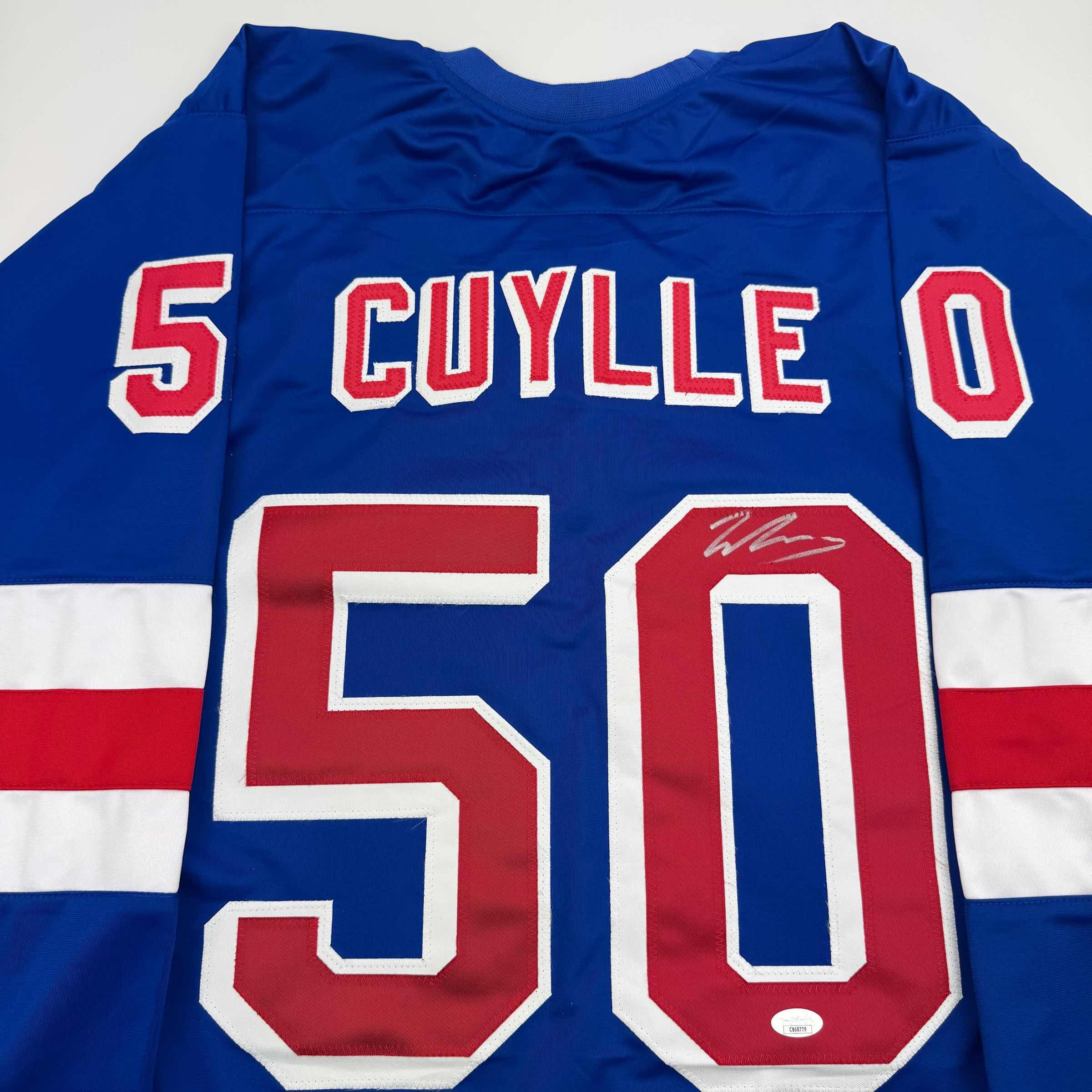 Autographed/Signed Will Cuylle New York Blue Hockey Jersey JSA COA
