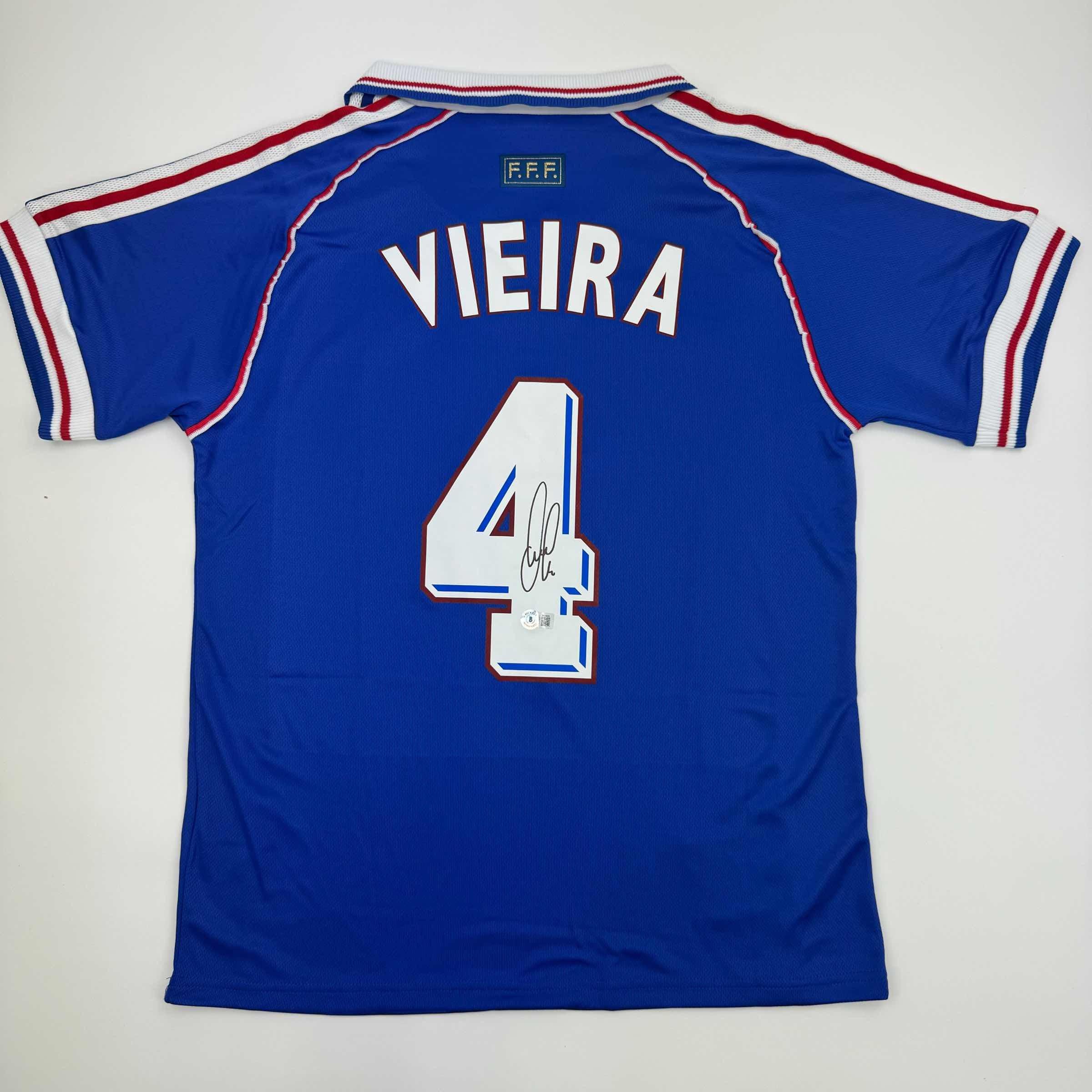 Autographed/Signed Patrick Vieira France French National Team Blue Soccer Jersey Beckett BAS COA