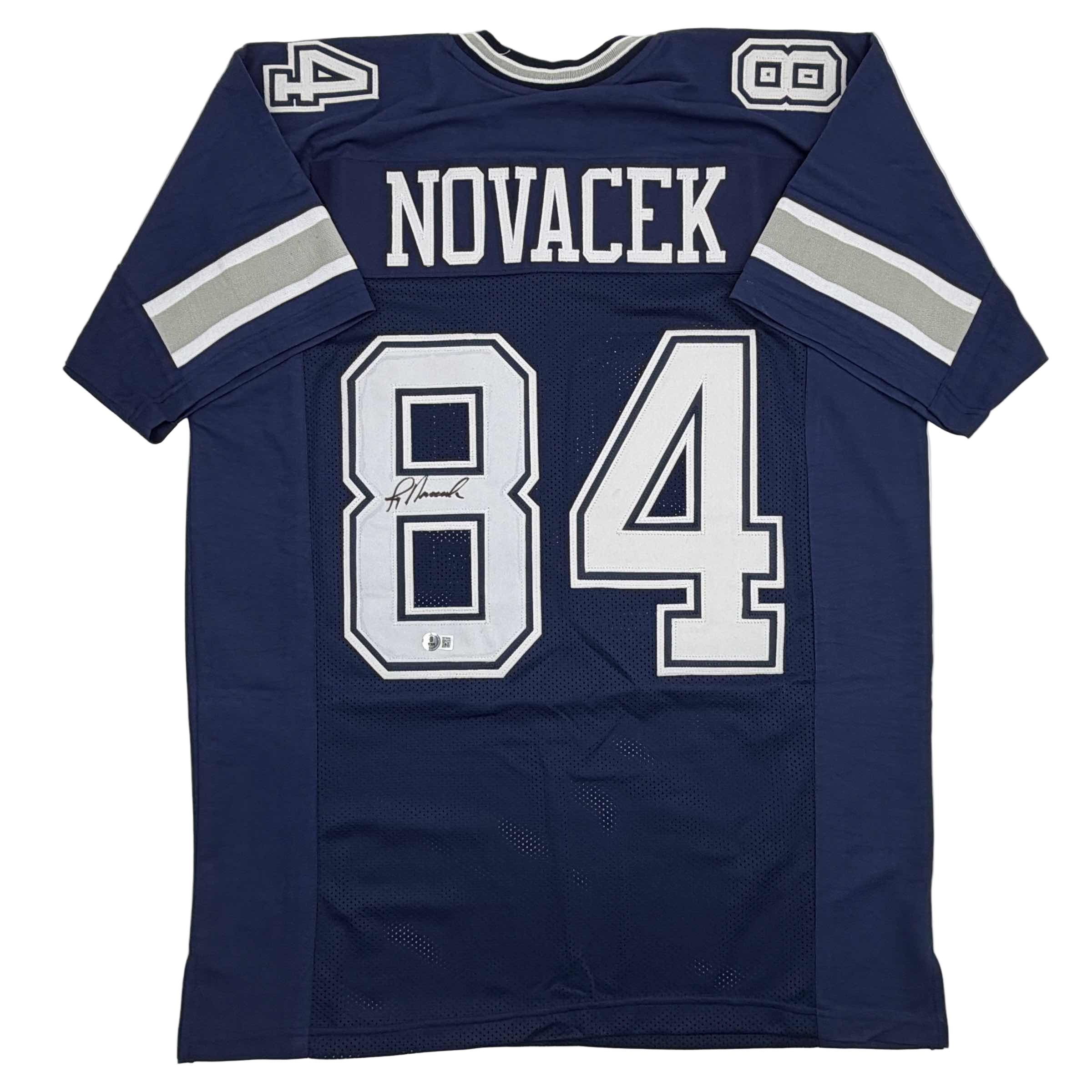 Autographed/Signed Jay Novacek Dallas Dark Blue Football Jersey Beckett BAS COA