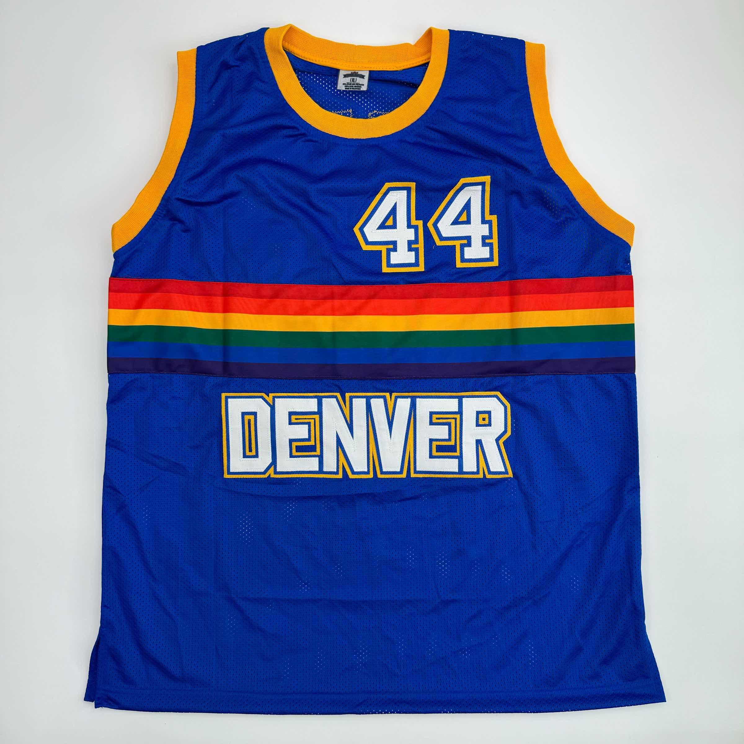 Autographed/Signed Dan Issel Denver Blue Retro Rainbow Basketball Jersey JSA COA