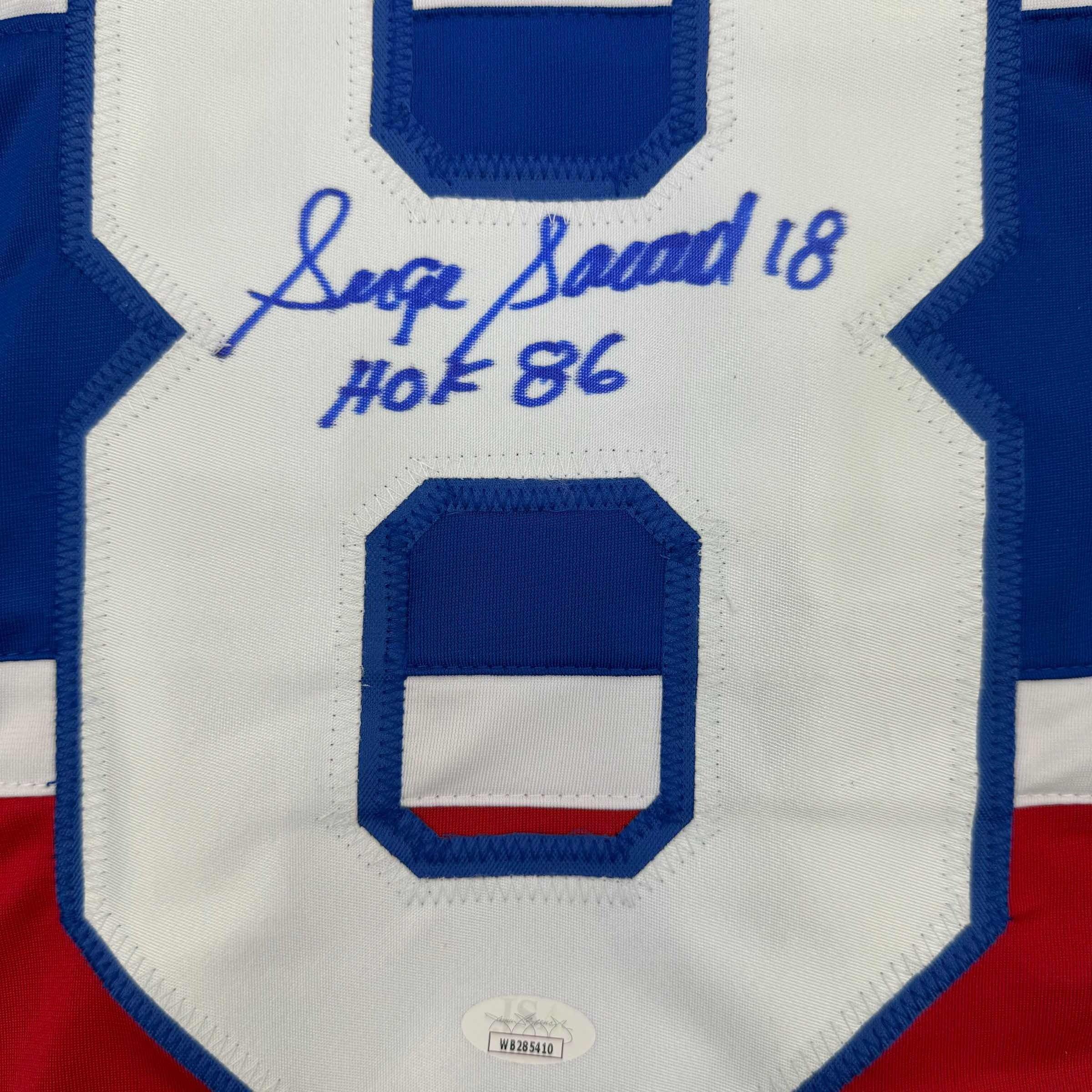 Autographed/Signed Serge Savard HOF 86 Montreal Red Hockey Jersey JSA COA
