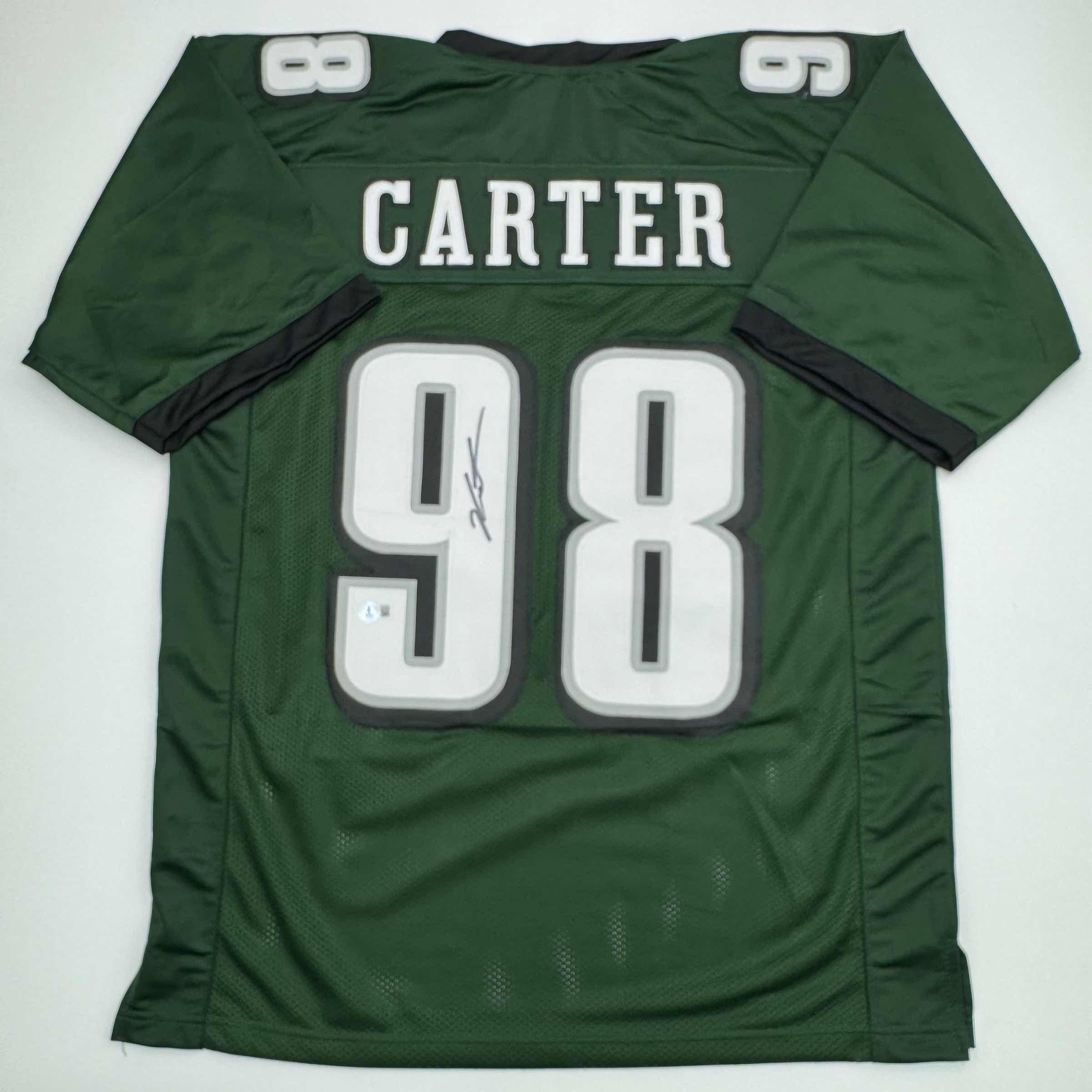 Autographed/Signed Jalen Carter Philadelphia Green Football Jersey Beckett BAS COA