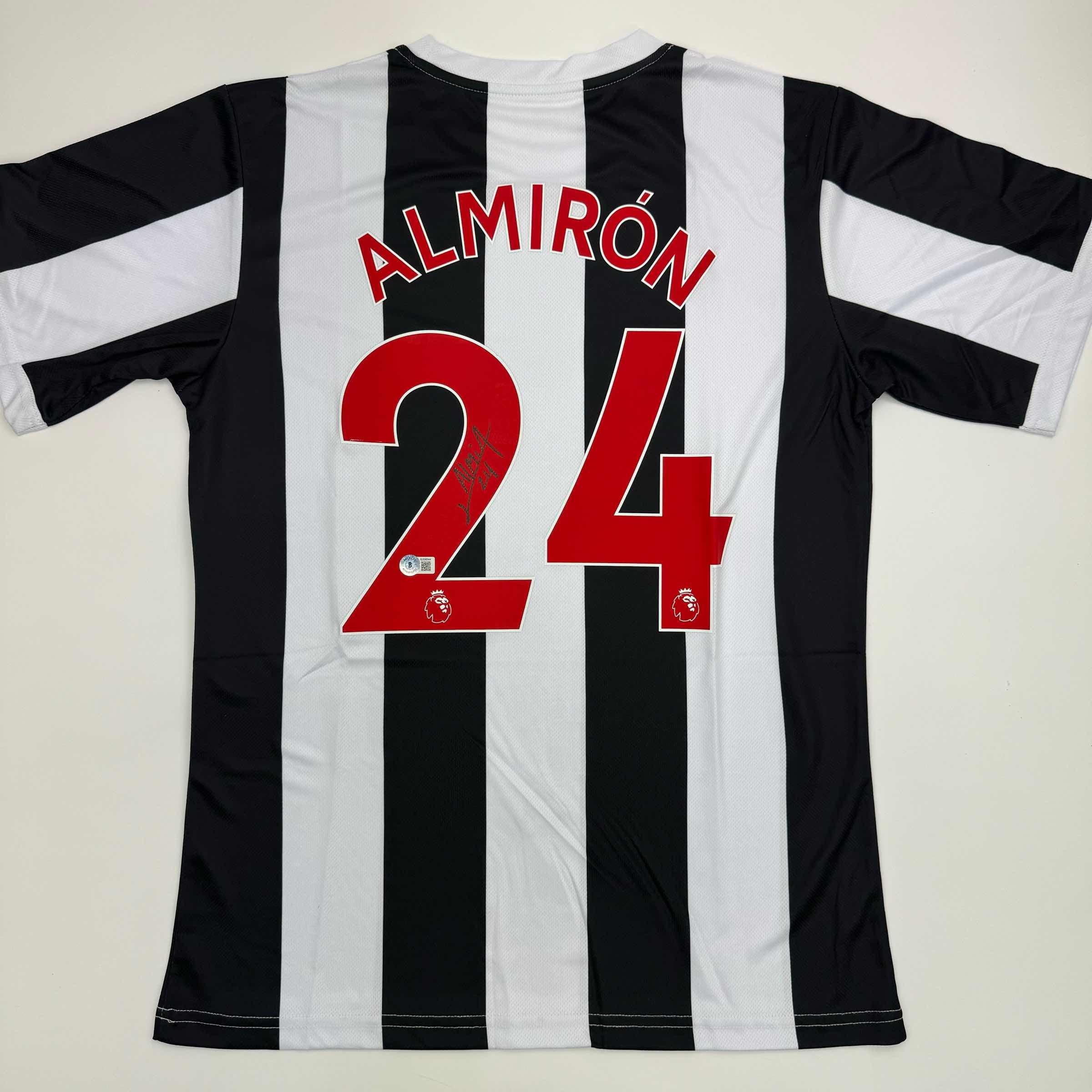 Autographed/Signed Miguel Almiron Newcastle United White/Black Soccer Jersey Beckett BAS COA