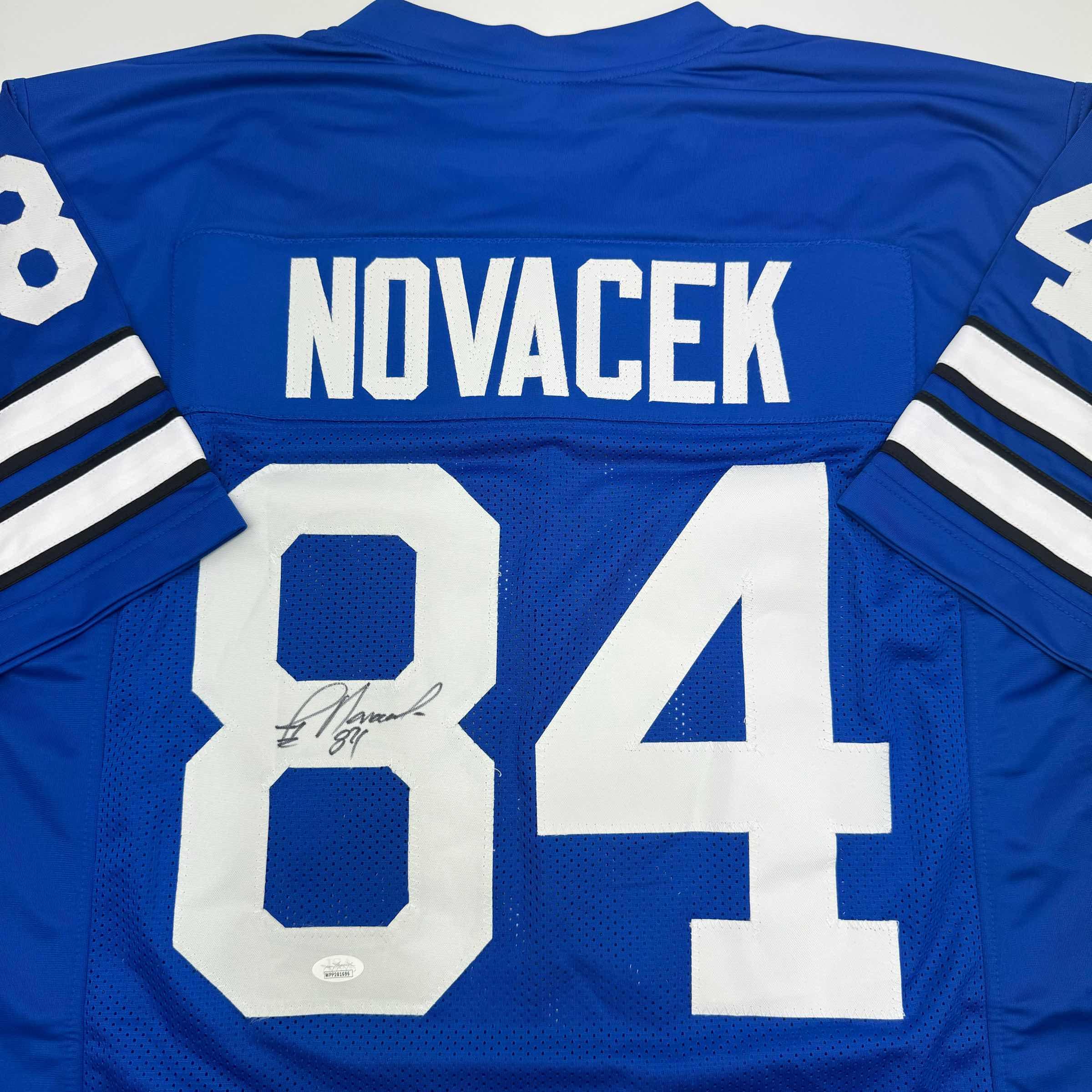 Autographed/Signed Jay Novacek Dallas Blue Football Jersey JSA COA