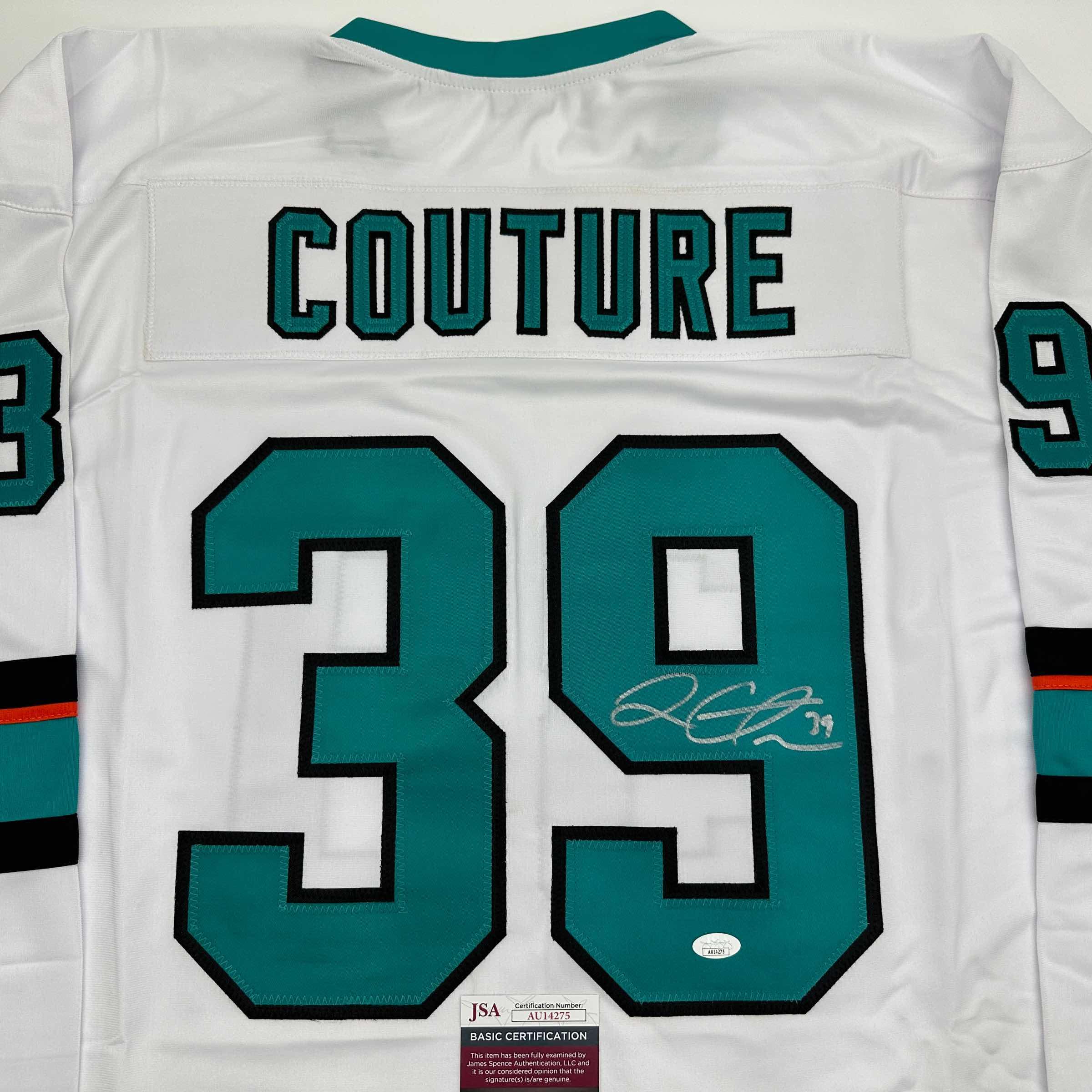 Autographed/Signed Logan Couture San Jose White Hockey Jersey JSA COA