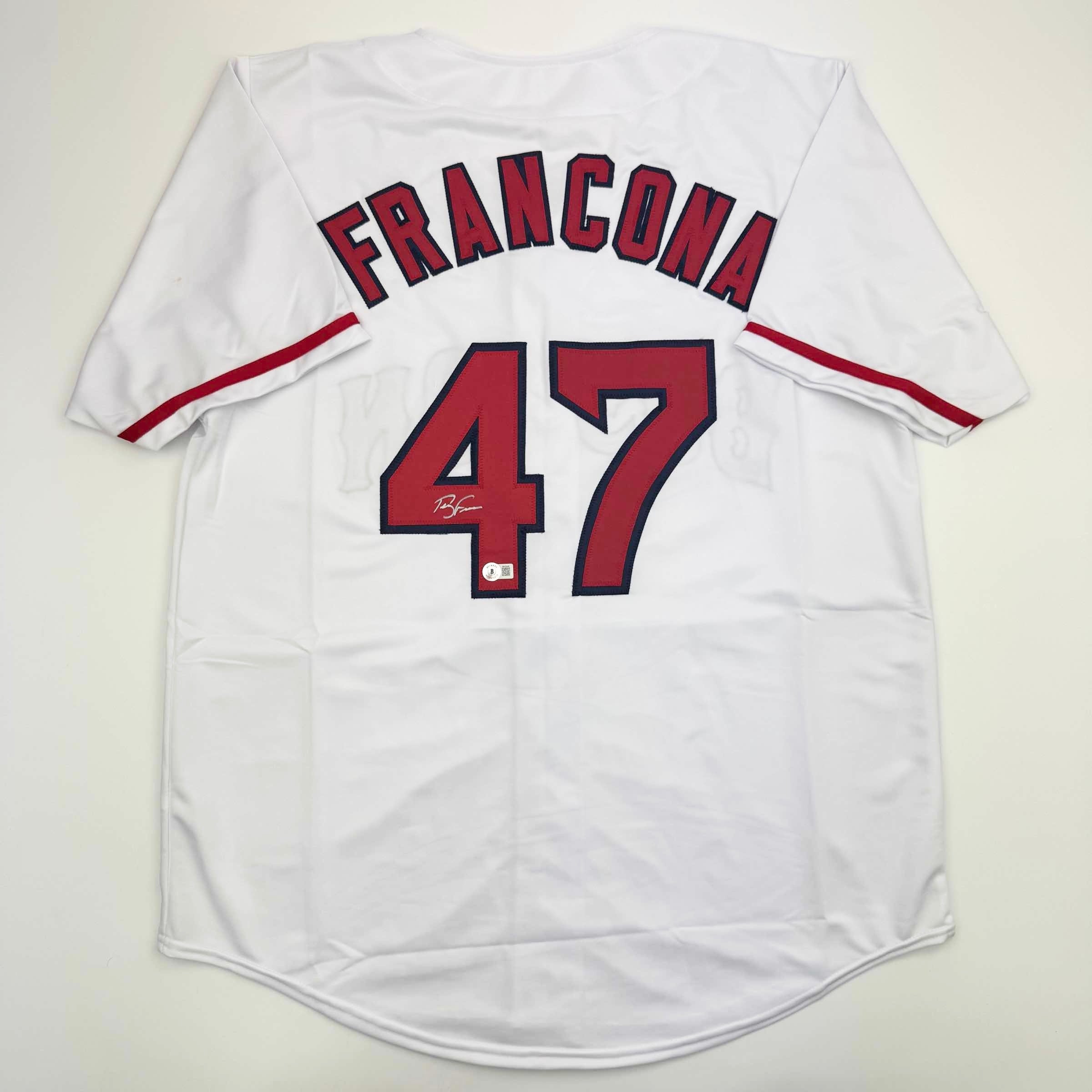 Autographed/Signed Terry Francona Boston White Baseball Jersey Beckett BAS COA