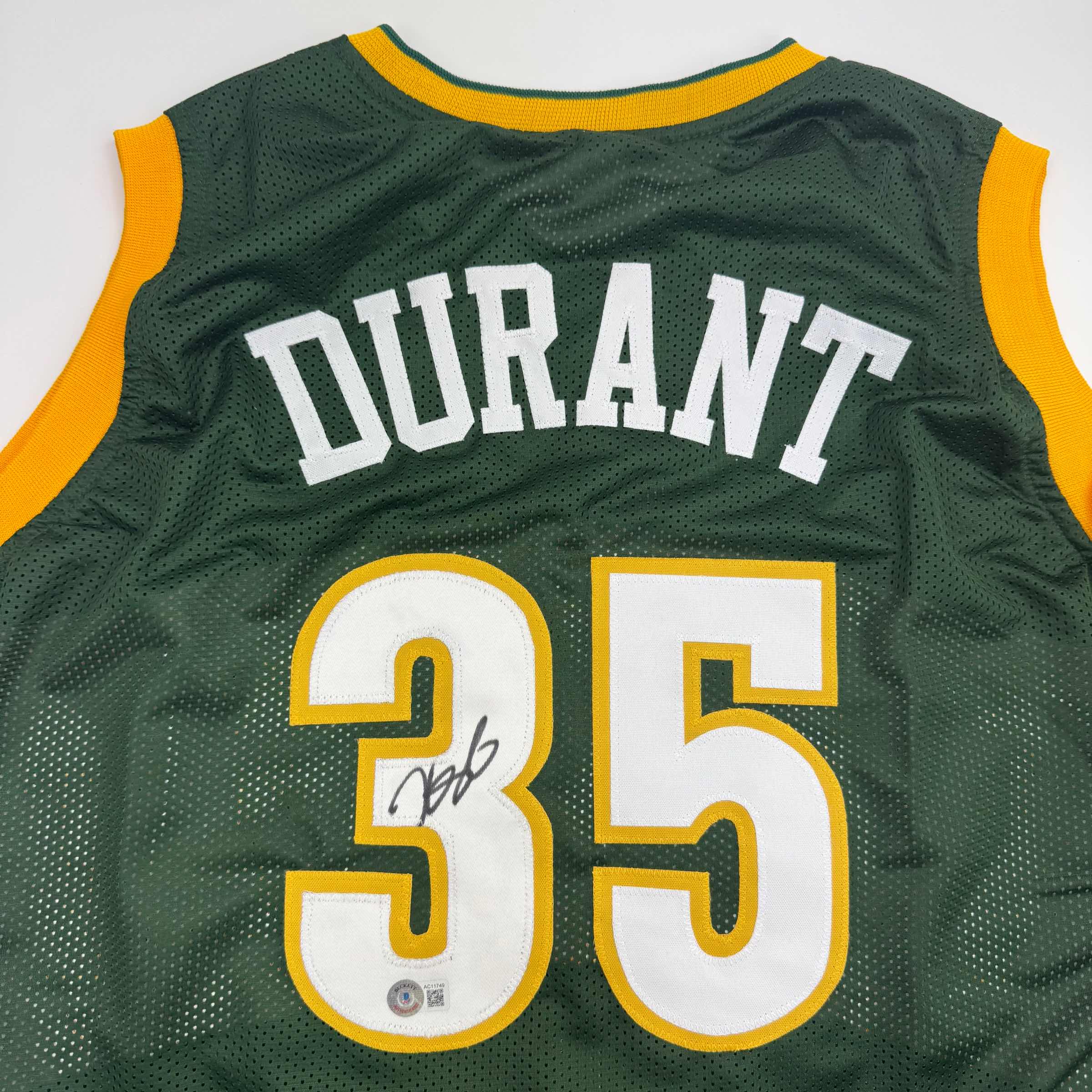 Autographed/Signed Kevin Durant Seattle Green Basketball Jersey Beckett BAS COA