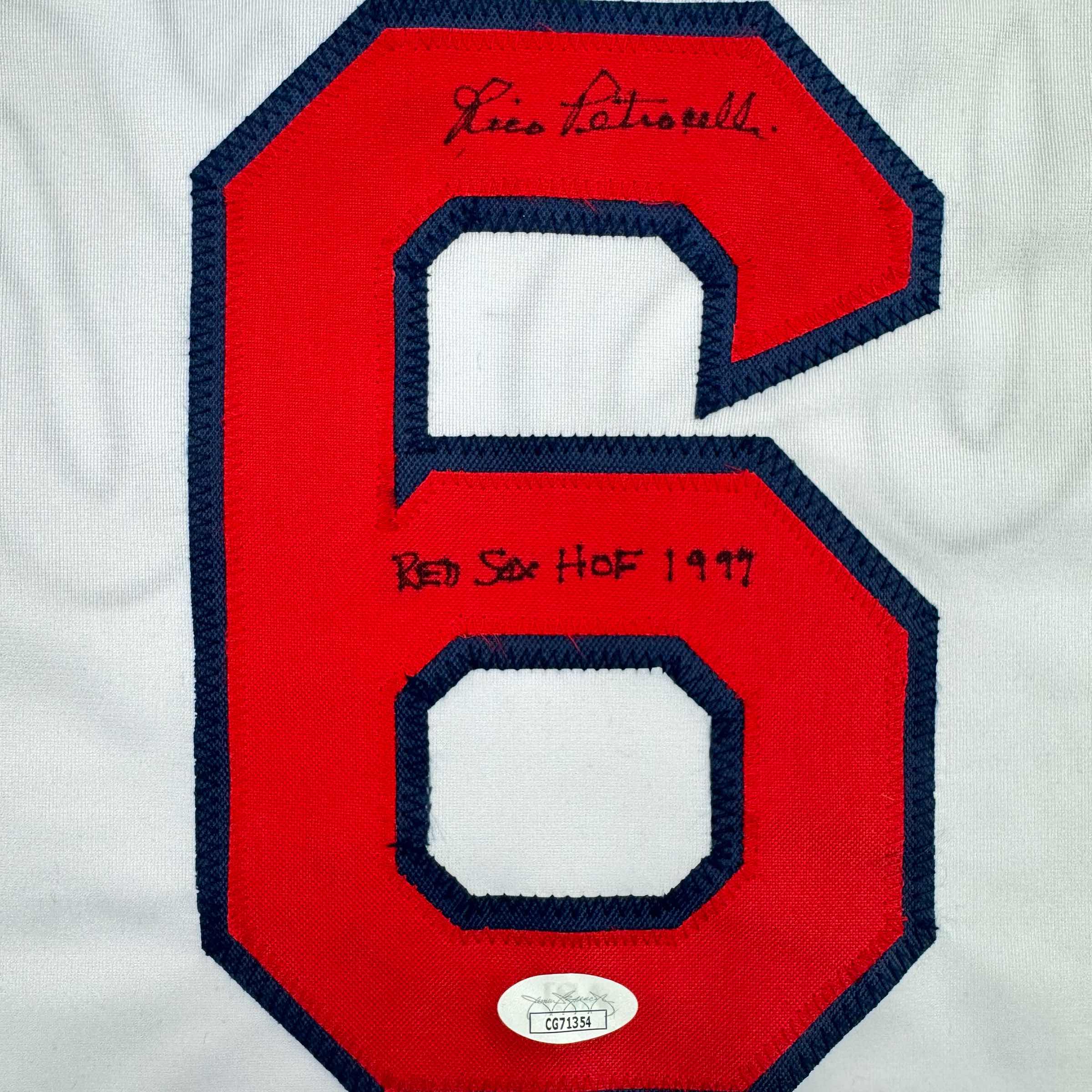 Autographed/Signed Rico Petrocelli HOF 1999 Boston White Baseball Jersey JSA COA