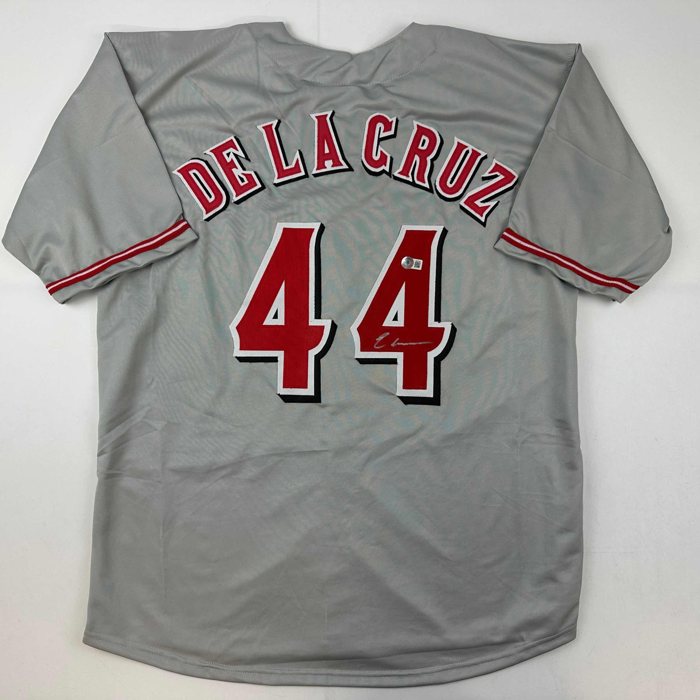 Autographed/Signed Elly De La Cruz Cincinnati Grey Baseball Jersey Beckett BAS COA