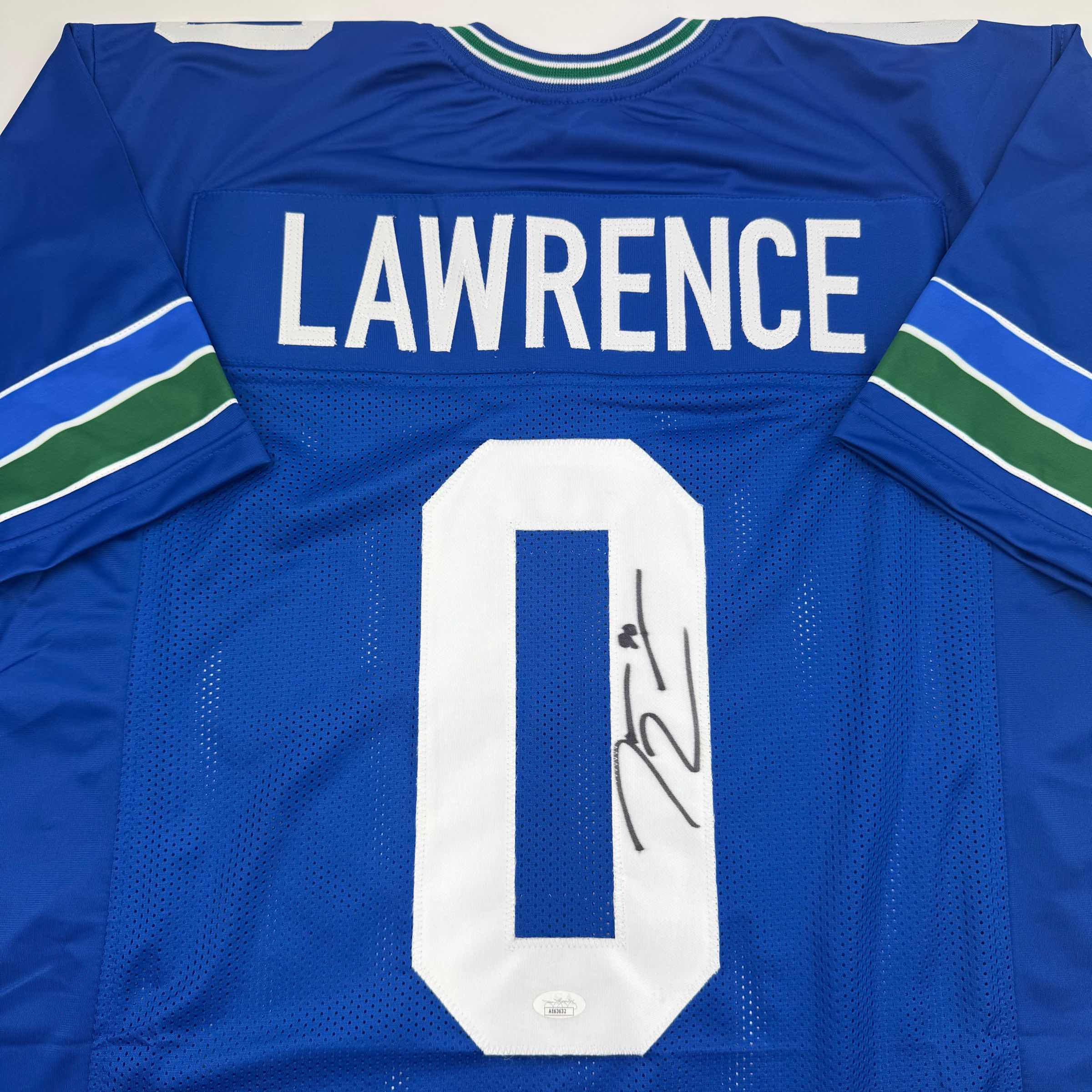 Autographed/Signed DeMarcus Lawrence Seattle Blue Retro Football Jersey Beckett BAS COA