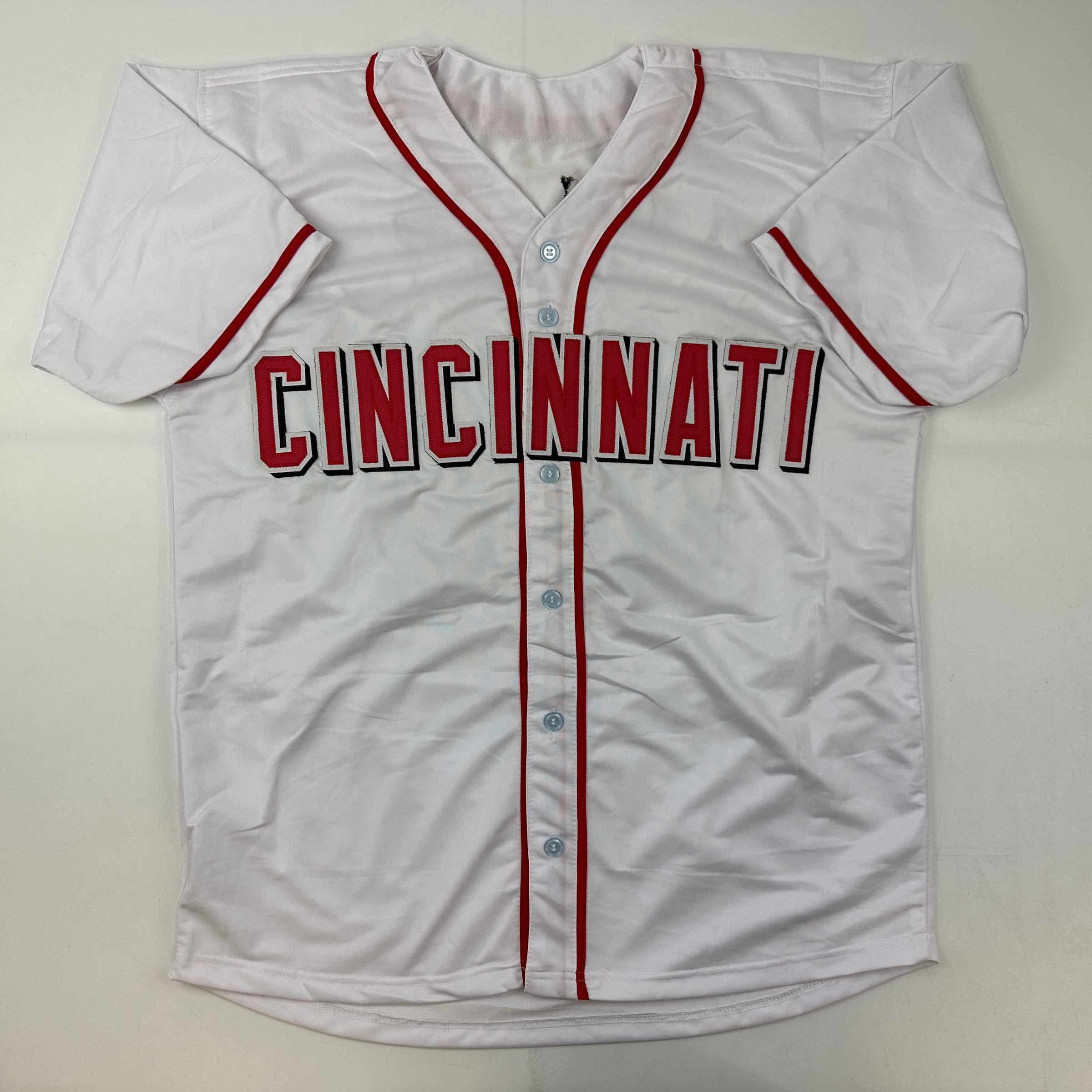 Autographed/Signed Elly De La Cruz Cincinnati White Baseball Jersey Beckett BAS COA