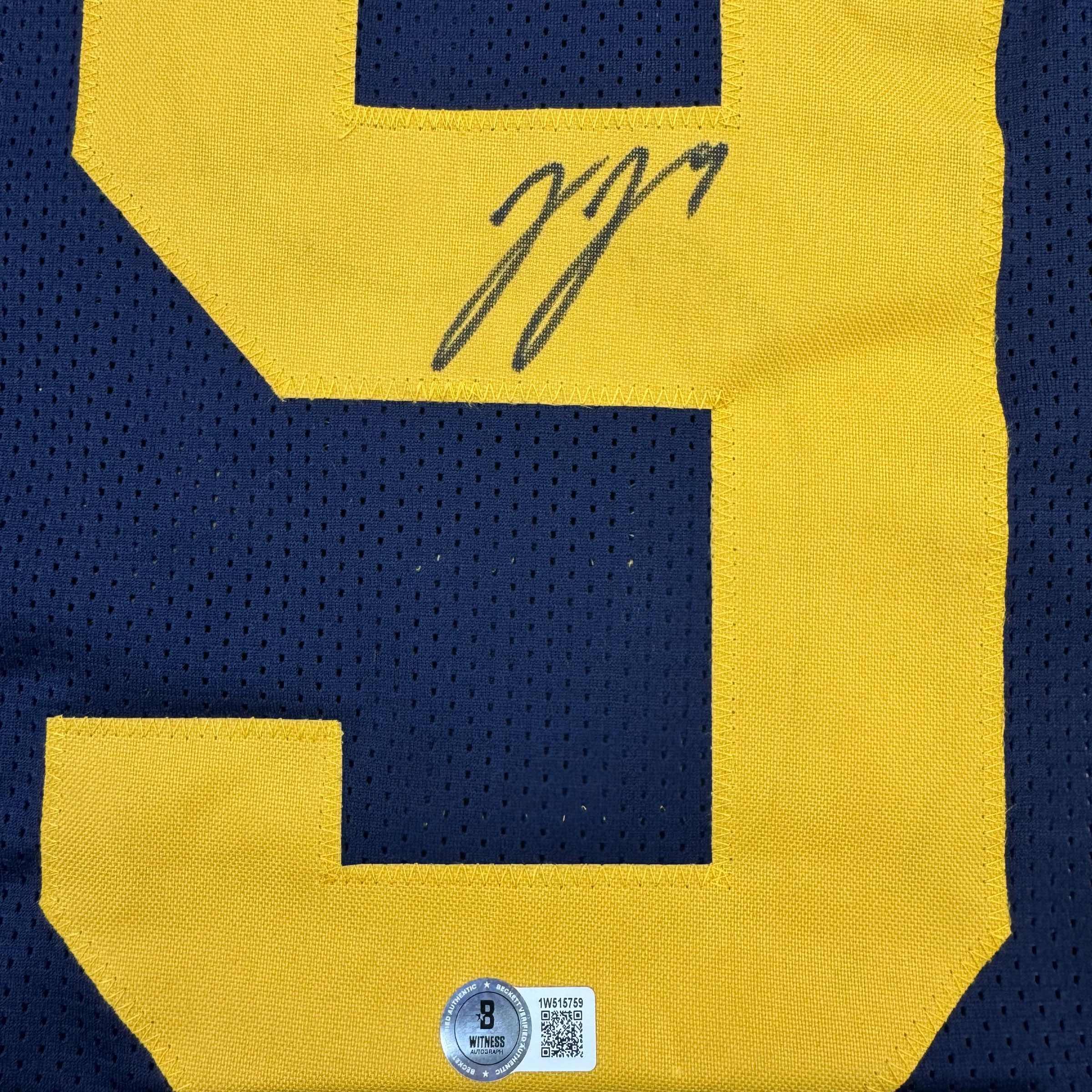 Autographed/Signed J.J. JJ McCarthy Michigan Blue College Football Jersey Beckett BAS COA