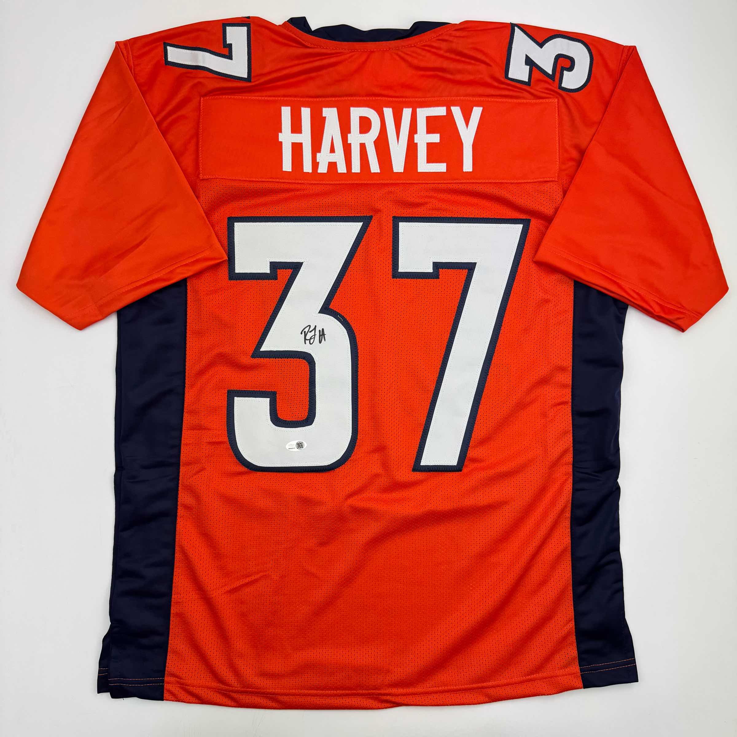 Autographed/Signed R.J RJ Harvey Denver Orange Football Jersey JAS COA