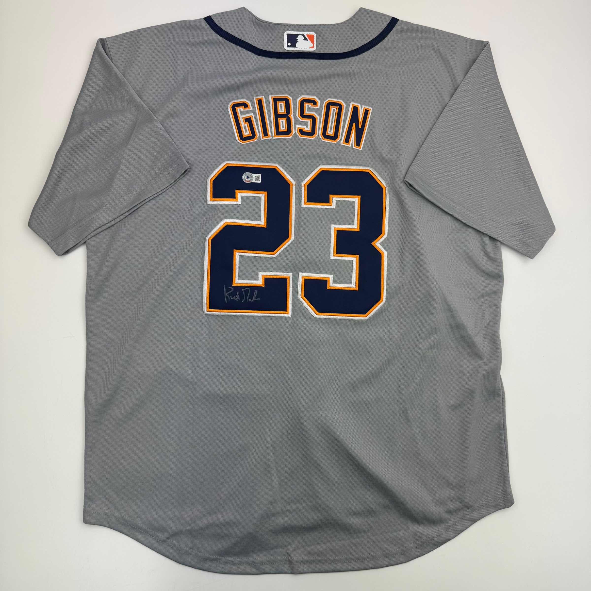 Autographed/Signed Kirk Gibson Detroit Tigers Grey Baseball Jersey Beckett BAS COA