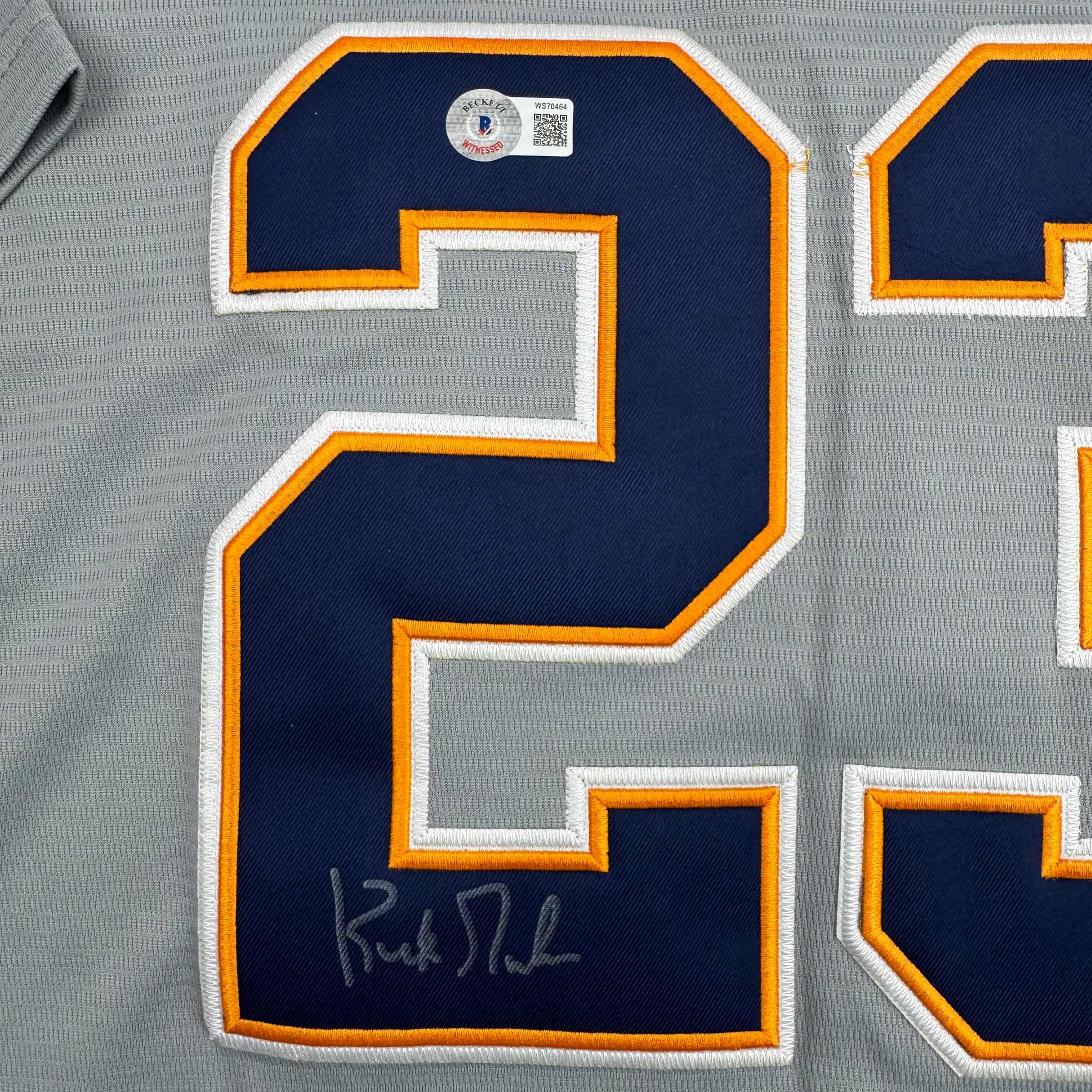 Autographed/Signed Kirk Gibson Detroit Tigers Grey Baseball Jersey Beckett BAS COA