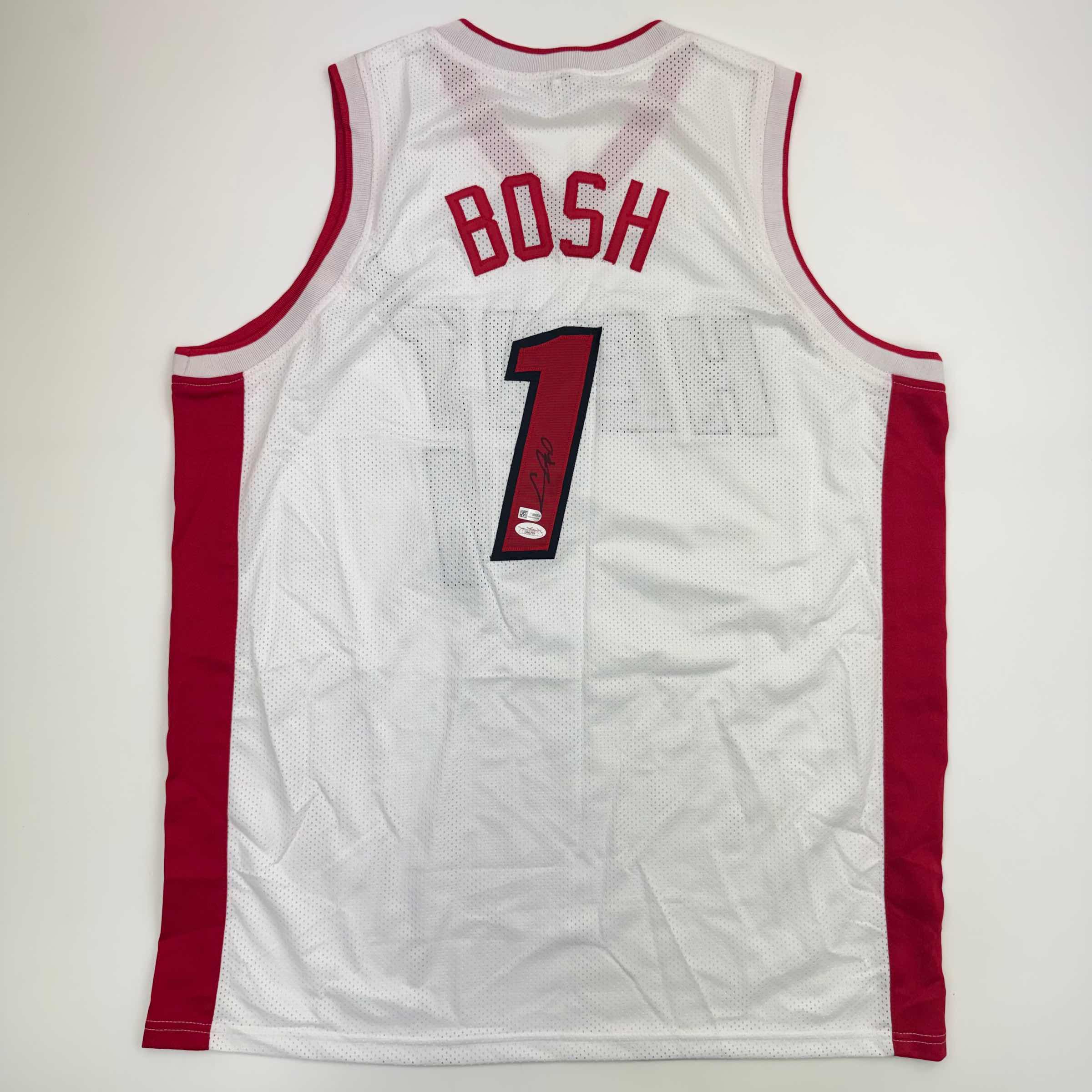 Autographed/Signed Chris Bosh Miami White Basketball Jersey JSA COA