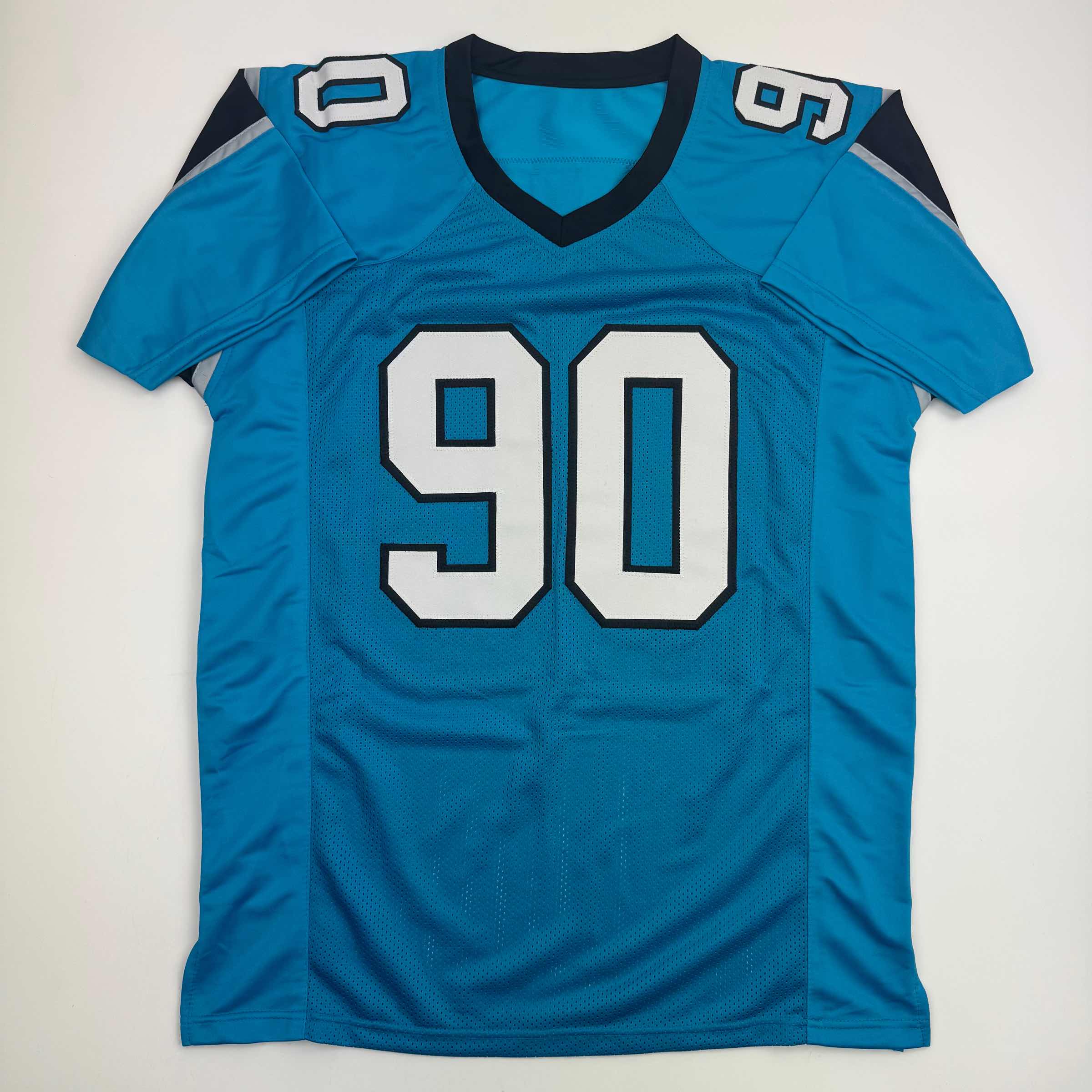 Autographed/Signed Julius Peppers Carolina Blue Football Jersey Beckett BAS COA