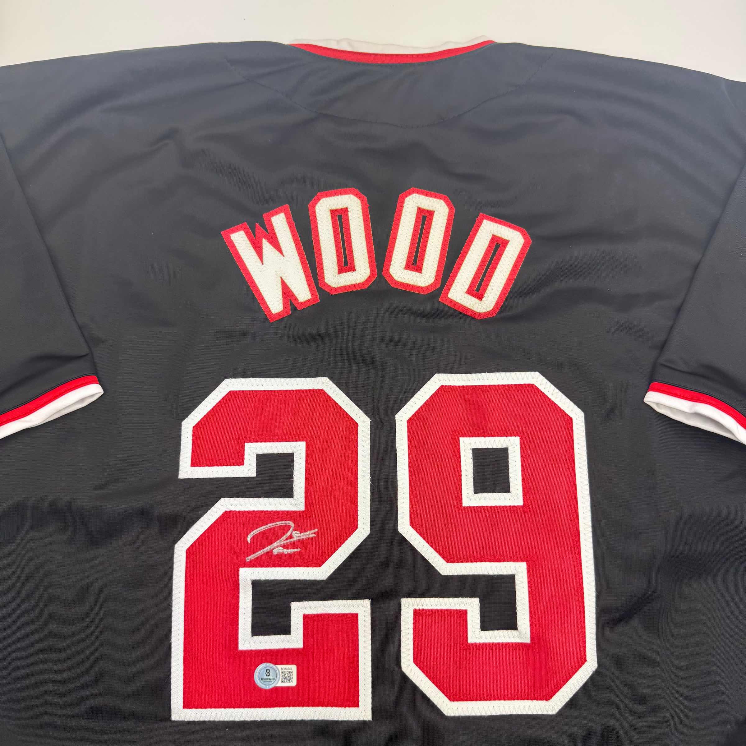 Autographed/Signed James Wood Washington Black Baseball Jersey Beckett BAS COA