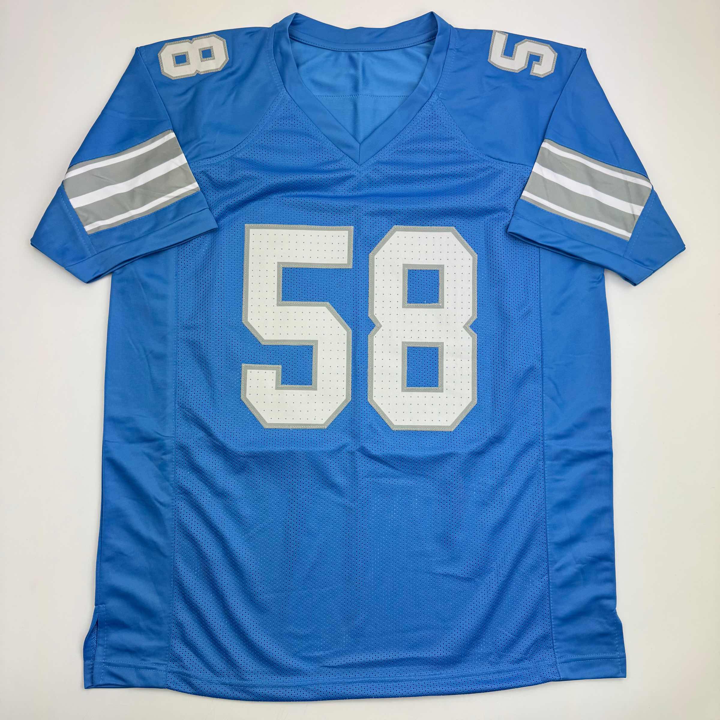 Autographed/Signed Penei Sewell Detroit Blue Current Football Jersey Beckett BAS COA