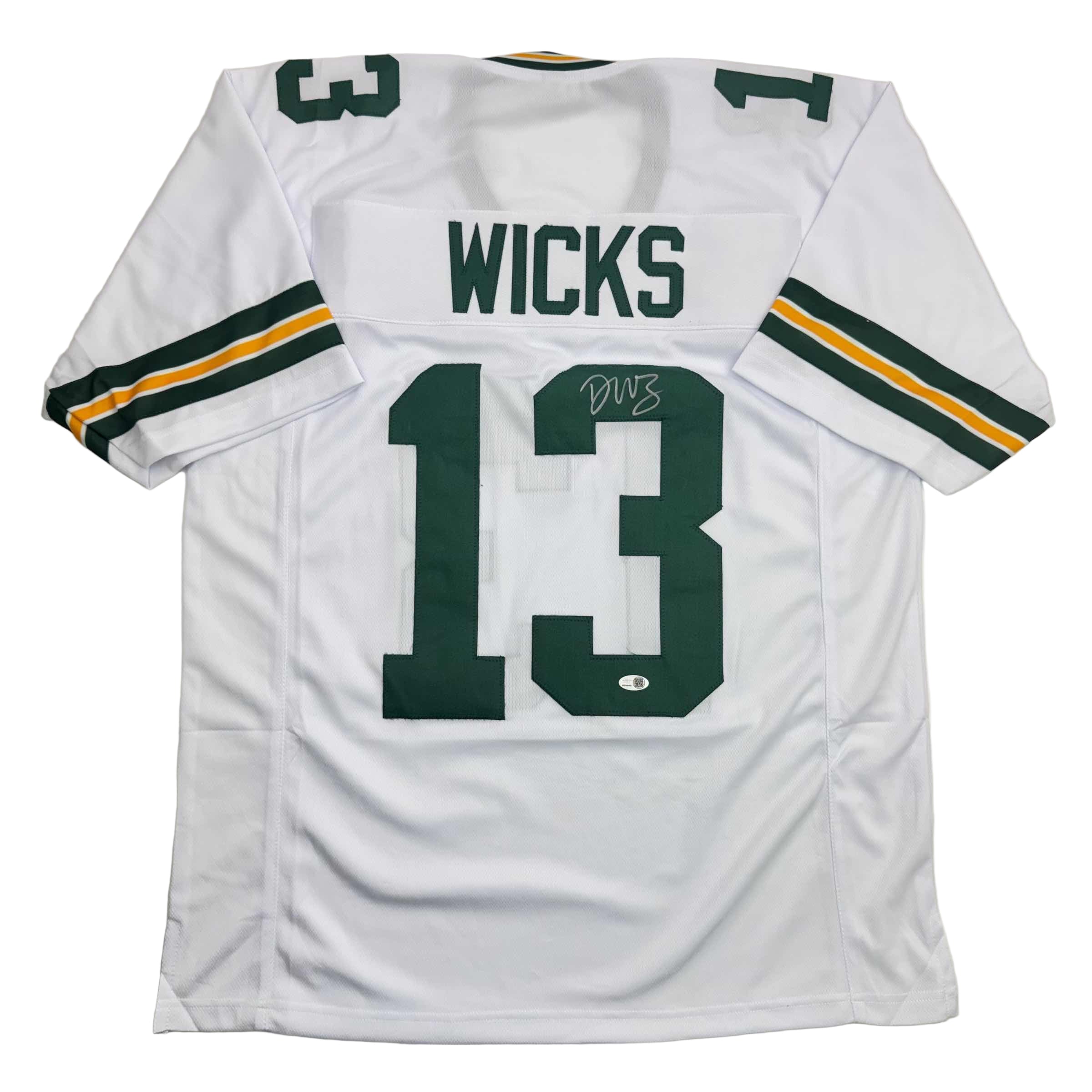 Autographed/Signed Dontayvion Wicks Green Bay White Football Jersey JSA COA