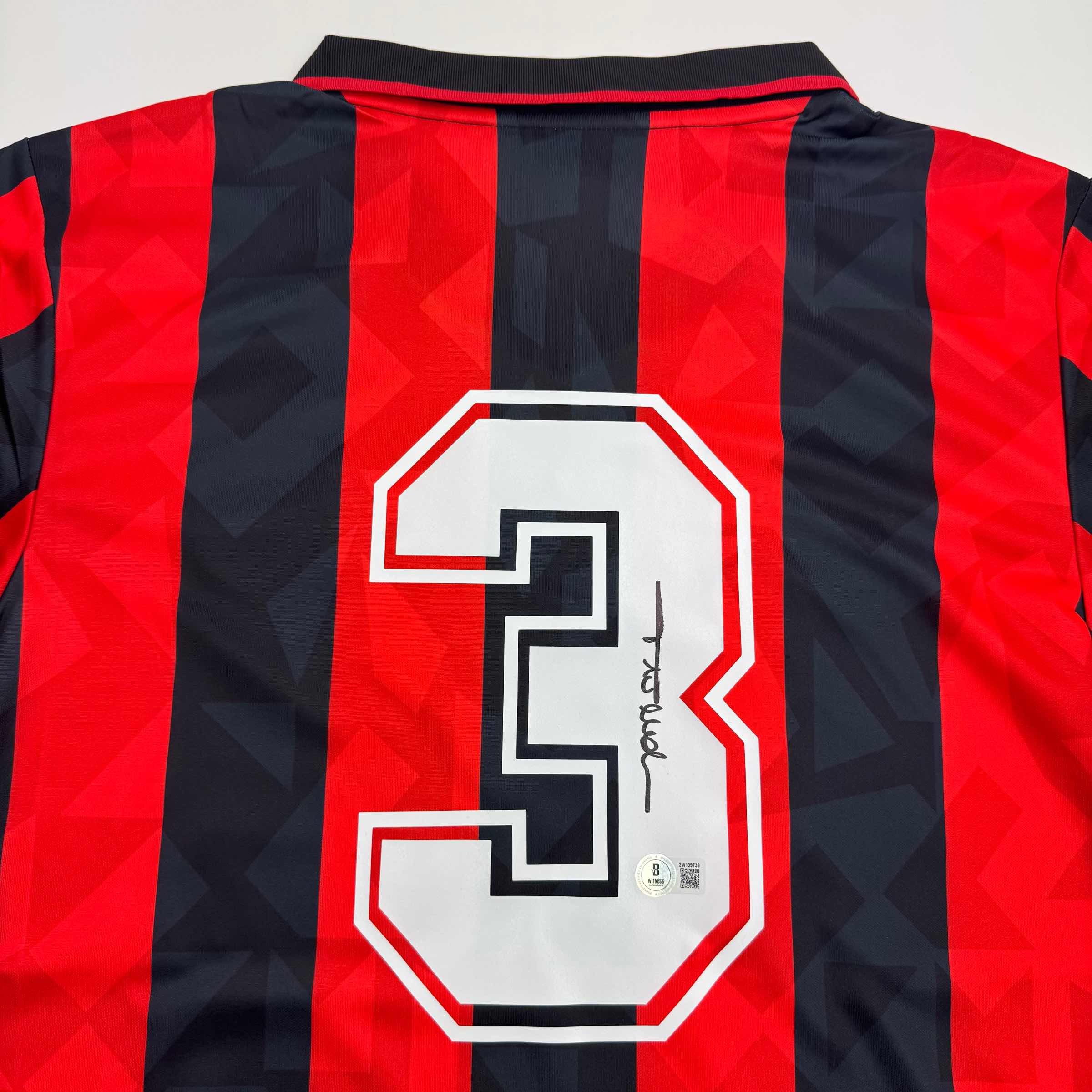 Autographed/Signed Paolo Maldini AC Milan Black/Red Soccer Futbol Jersey Beckett BAS COA