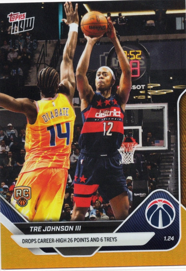 2025 Topps Now Tre Johnson #140 Orange Foil /25 Washington Wizards Rookie RC Basketball Card