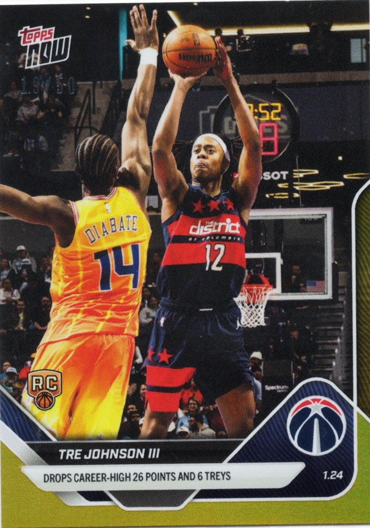 2025 Topps Now Tre Johnson #140 Gold Foil /50 Washington Wizards Rookie RC Basketball Card