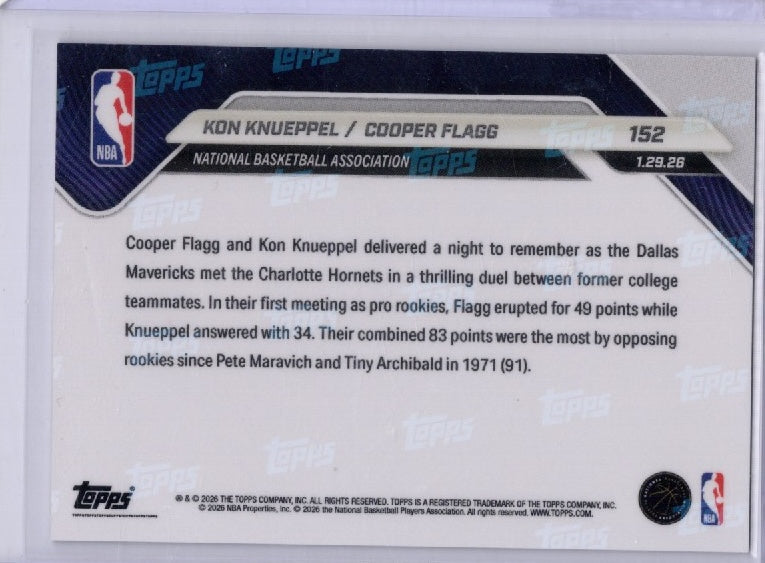 2025 Topps Now Kon Knueppel/Cooper Flagg #152 Gold Foil /50 Rookie RC Basketball Card